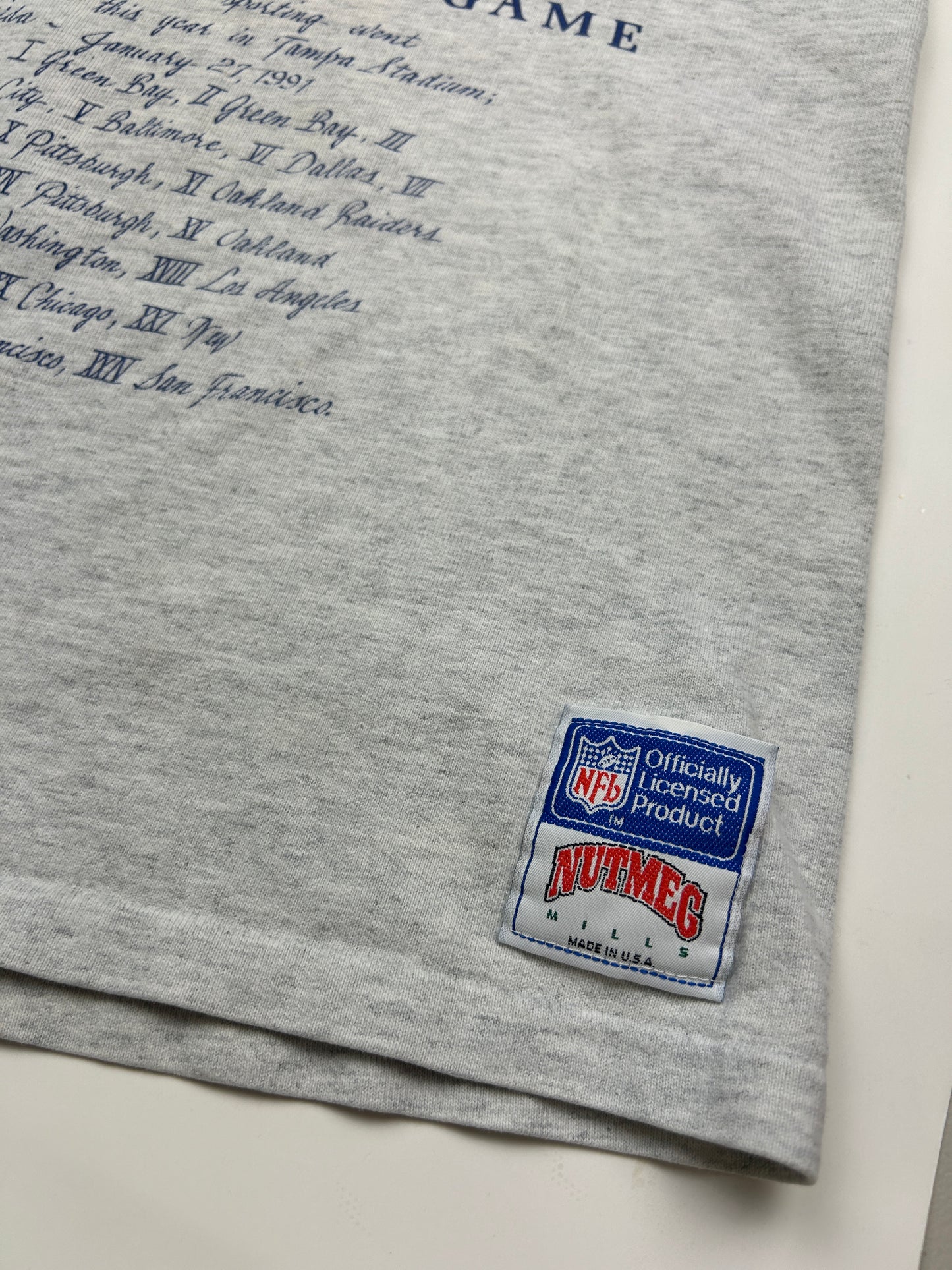 Vintage 1991 Super Bowl XXV Silver Anniversary Game NFL Nutmeg T Shirt Size M 90s