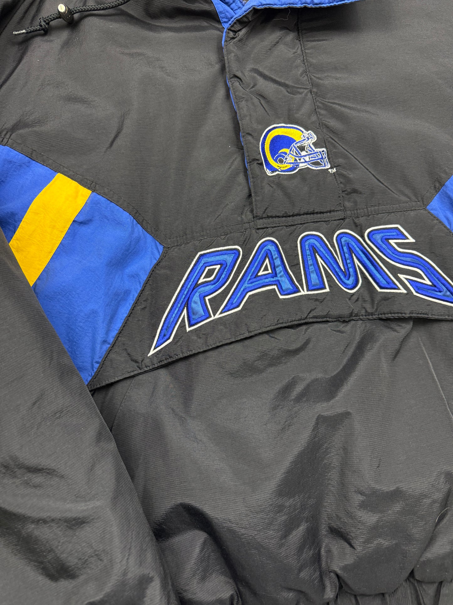 Vintage 90s St Louis Rams NFL Pro Line 1/2 Zip Starter Insulated Jacket Size XXL Black