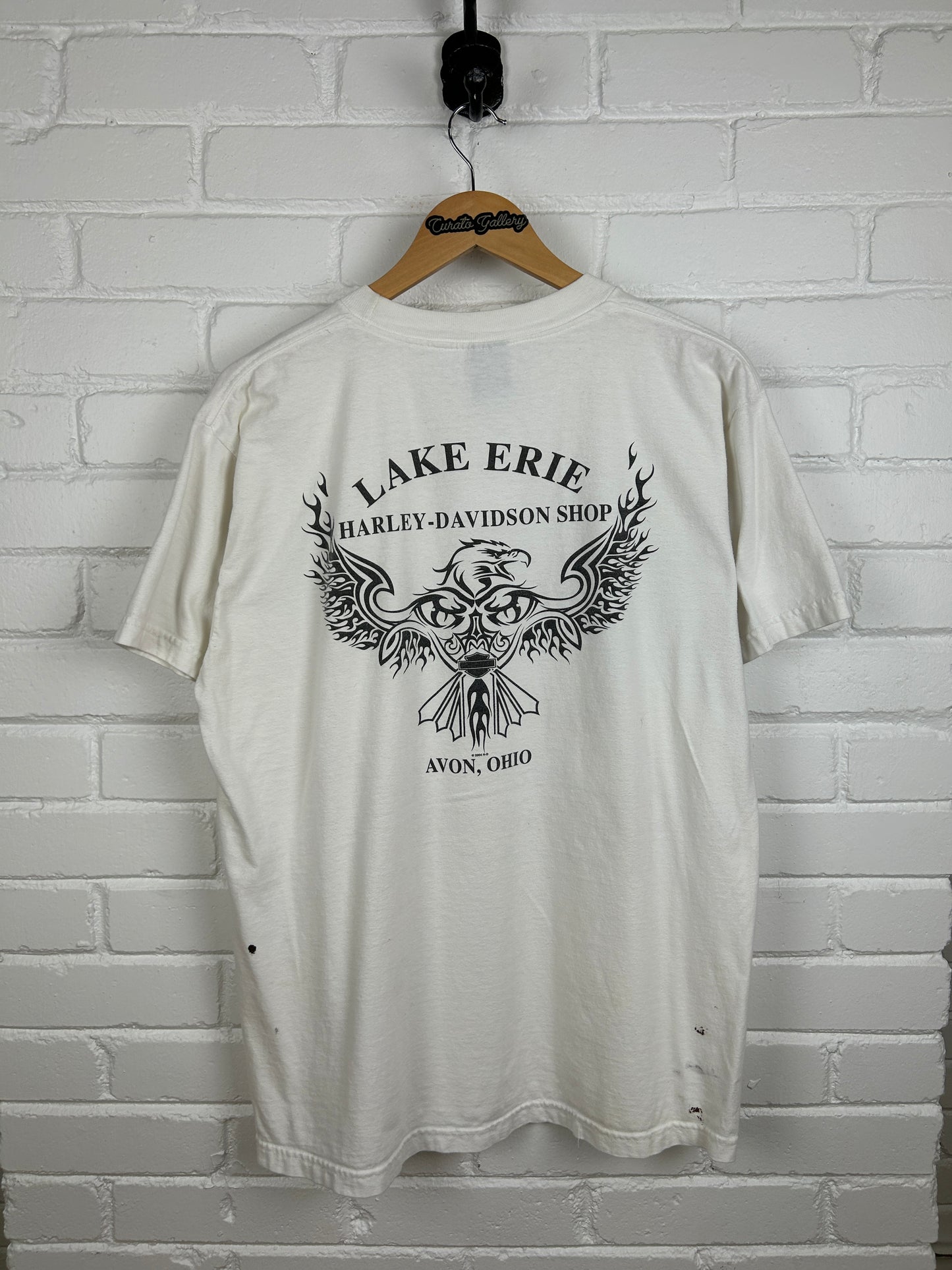 Vintage 2004 Harley Davidson Burning Up The Road Flaming Eagle T Shirt Size L