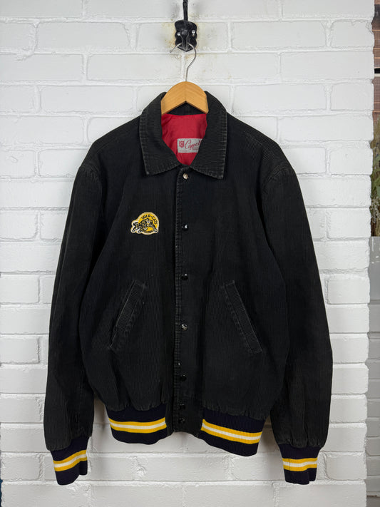 Vintage 80s/90s Hamilton Tiger Cats Corduroy Bomber Button Up Jacket Size XL