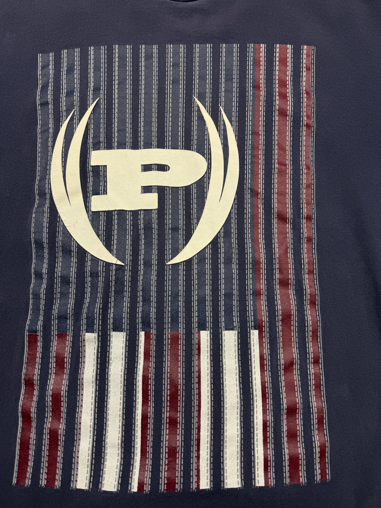 Vintage Y2K Phat Farm Big Logo Flag USA Graphic T Shirt Size L Navy Blue