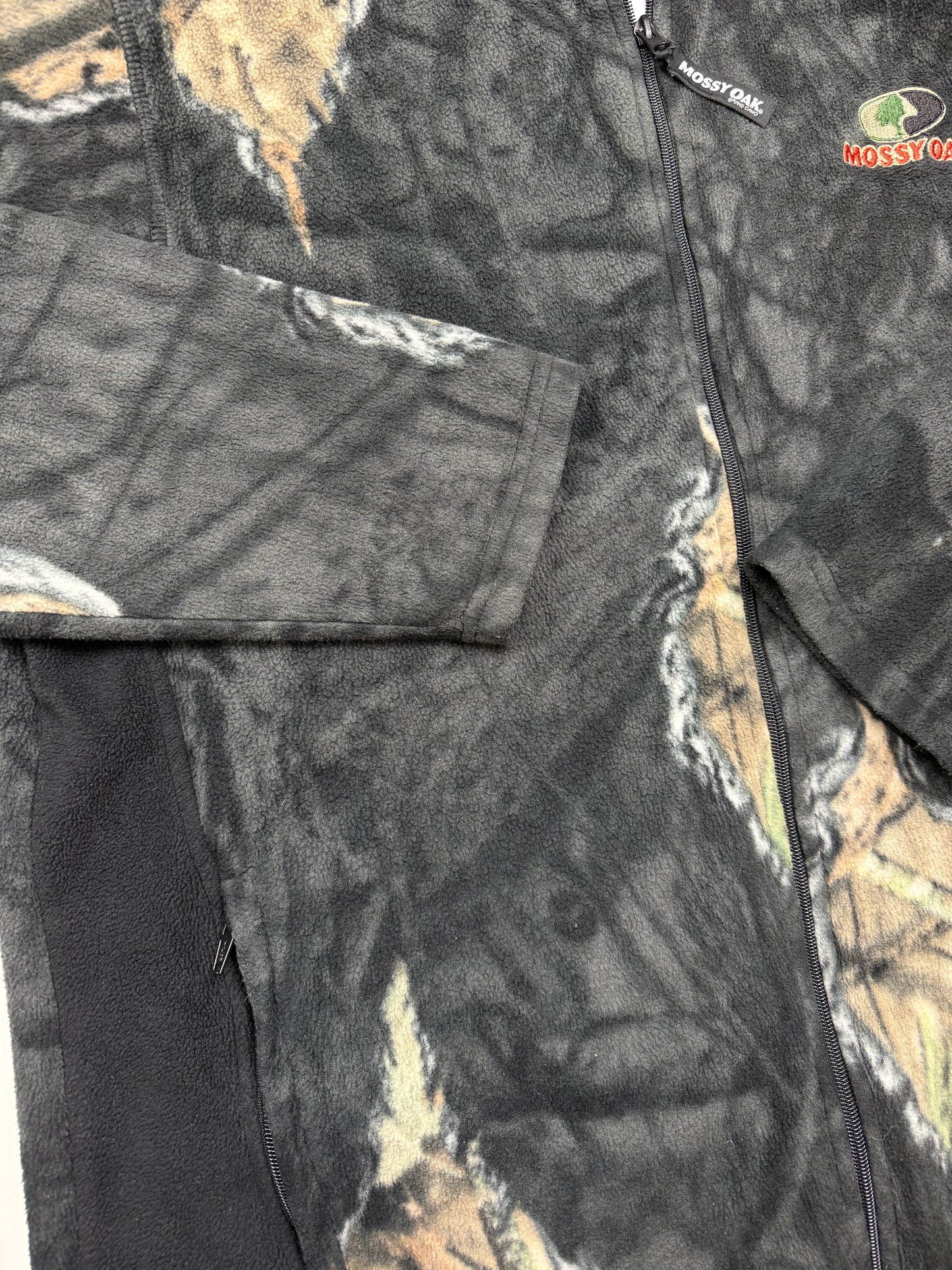 Mossy Oak Tree Camo Embroidered Logo AOP Fleece Full Zip Sweater Size L