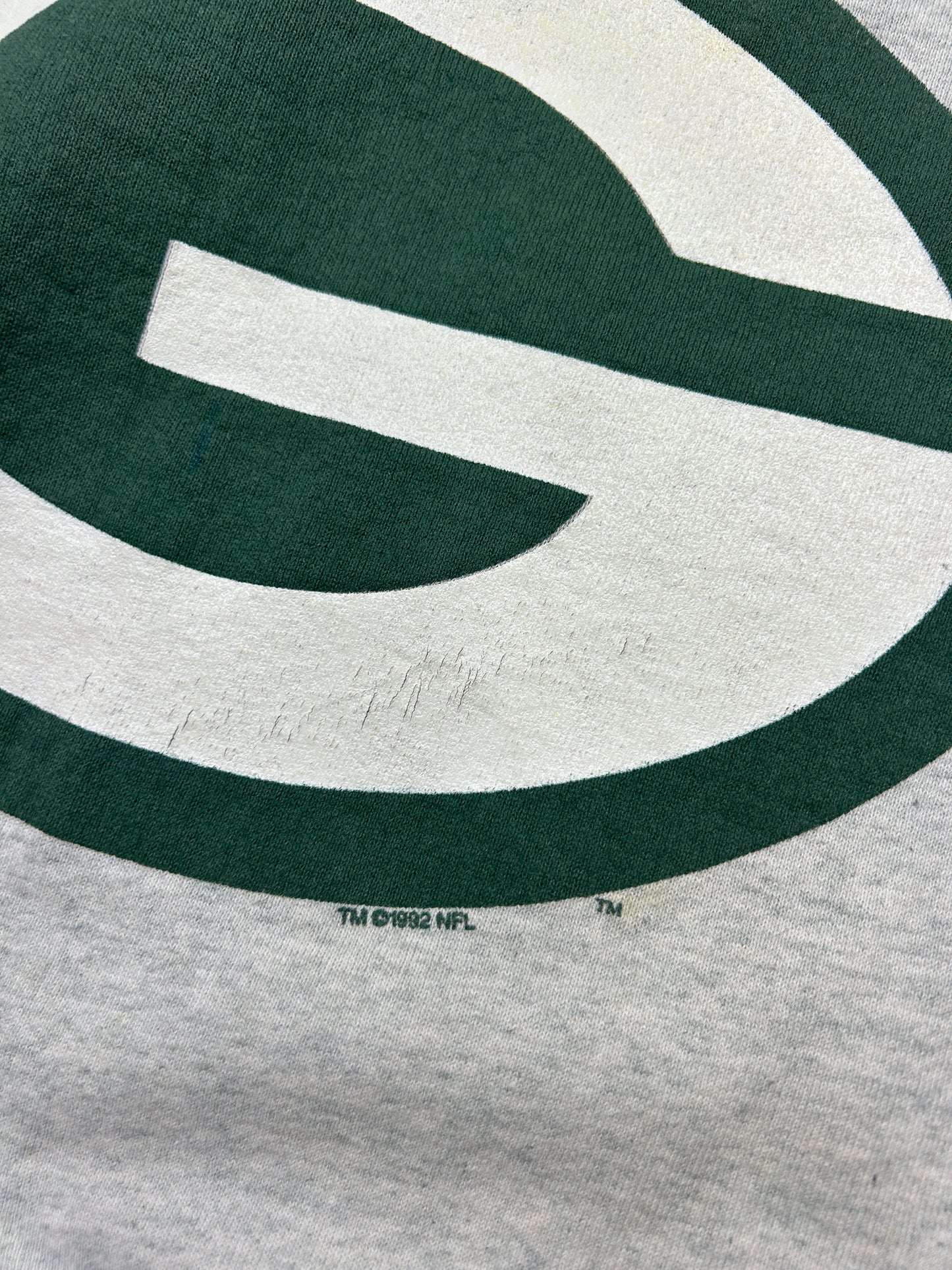Vintage 1992 Green Bay Packers NFL Arm Spell Out Big Graphic Sweatshirt XL