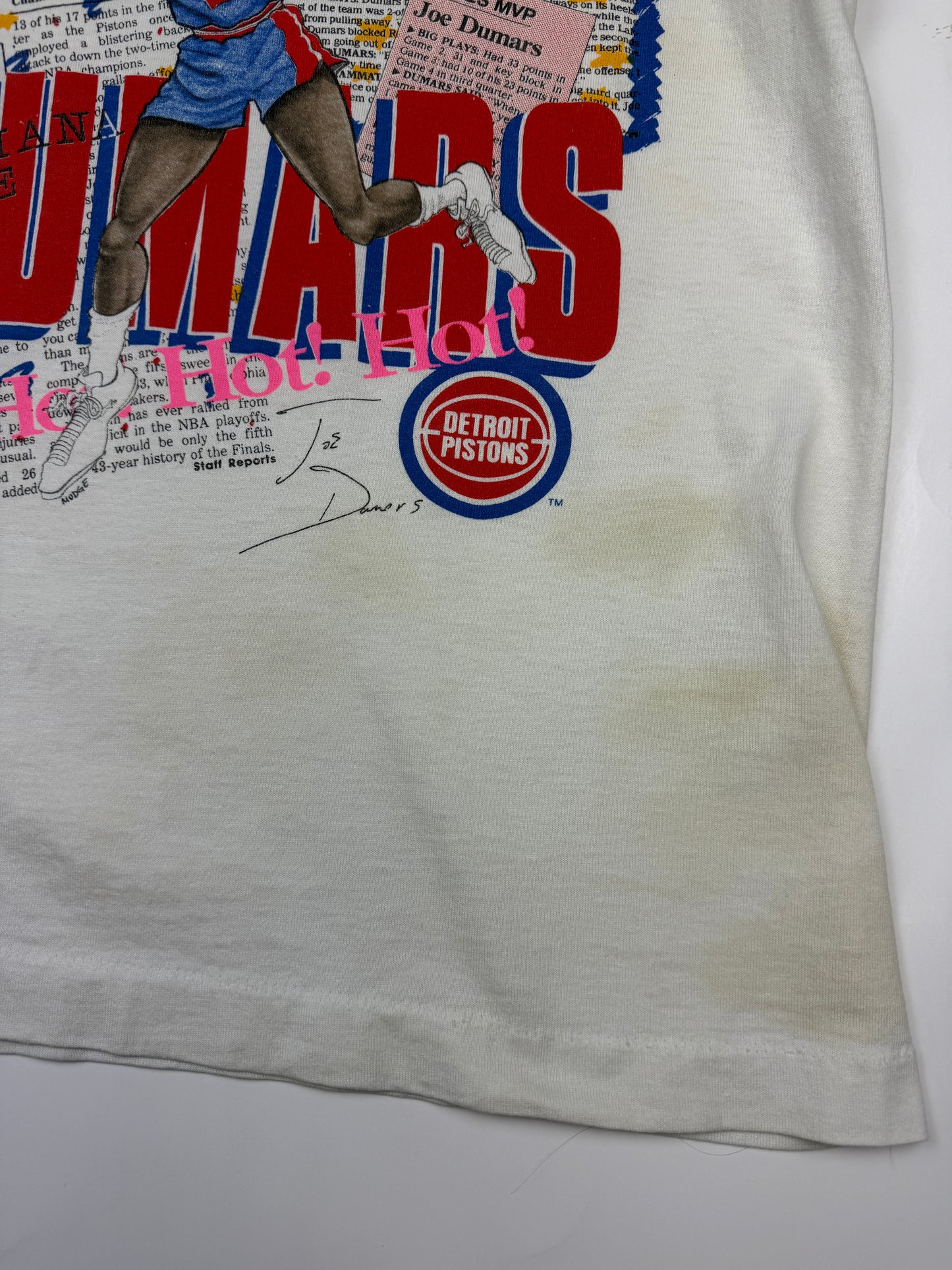 Vintage 1989 Joe Dumars #4 Detroit Pistons NBA Finals MVP Caricature Salem T Shirt Size XS