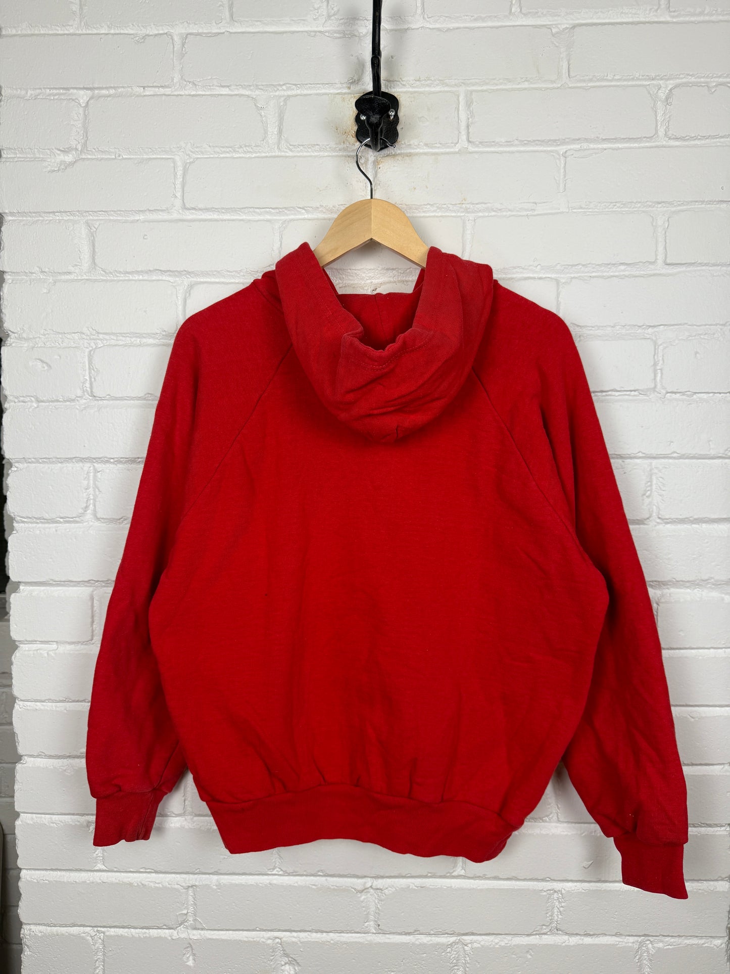Vintage 80s Lifetrends Thermal Lined Blank Full Zip Hooded Sweatshirt Size L Red