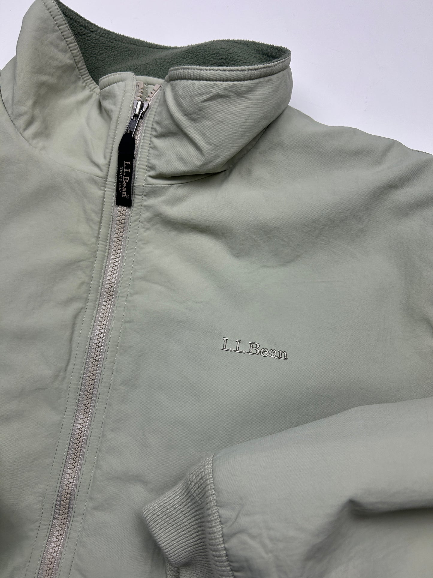 Vintage LL Bean Fleece Lined Nylon Bomber Jacket Size XXL Pistachio