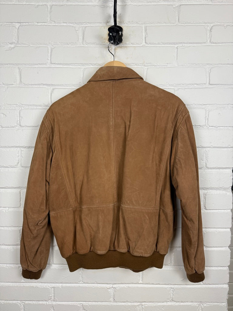 Vintage 90s Mixed Blues Quilted Lined Leather Aviator Bomber Jacket M Brown