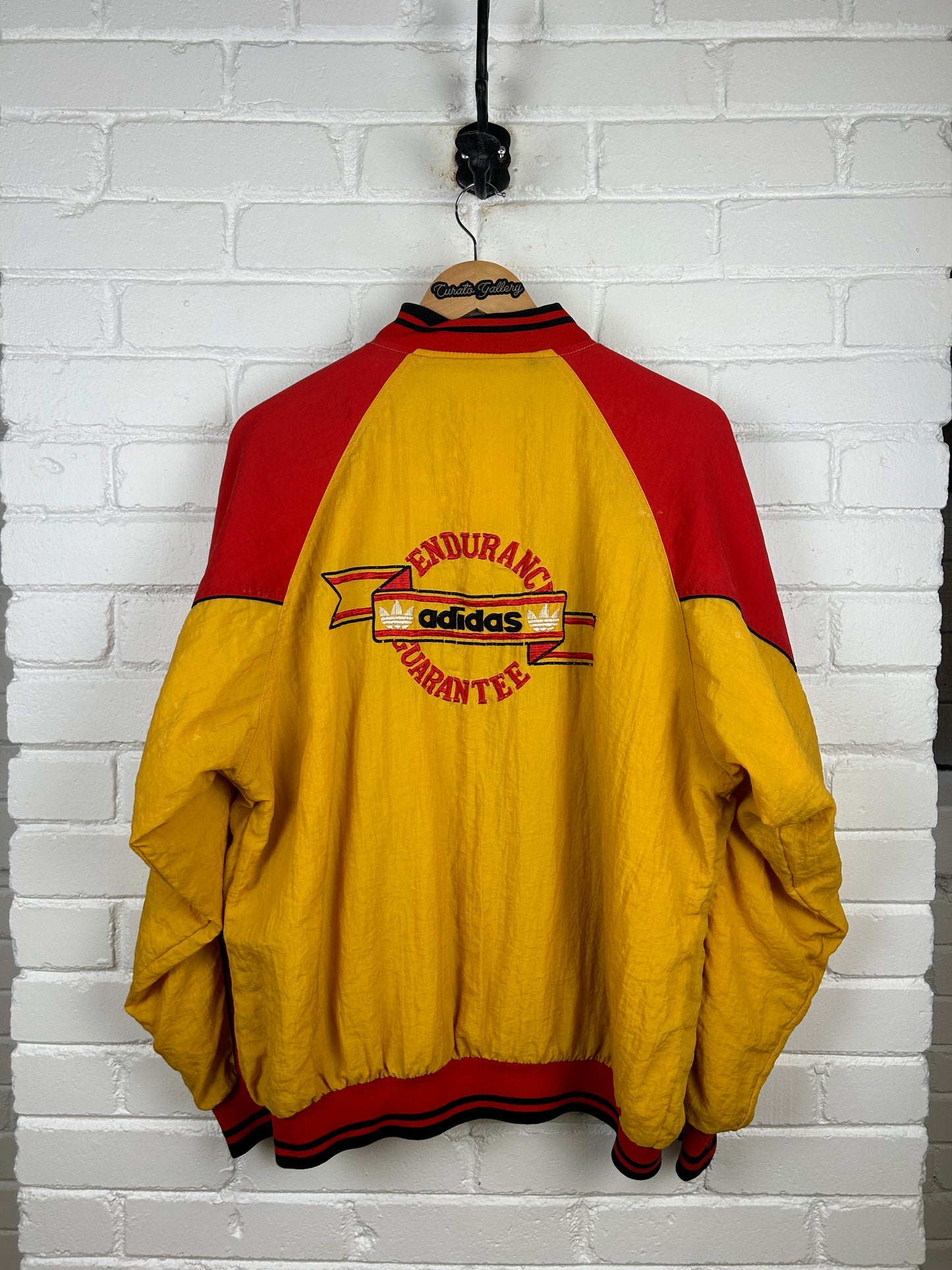 Vintage 80s Adidas Endurance Gurantee Tre Foil Two Tone Insulated Bomber Jacket Size XL