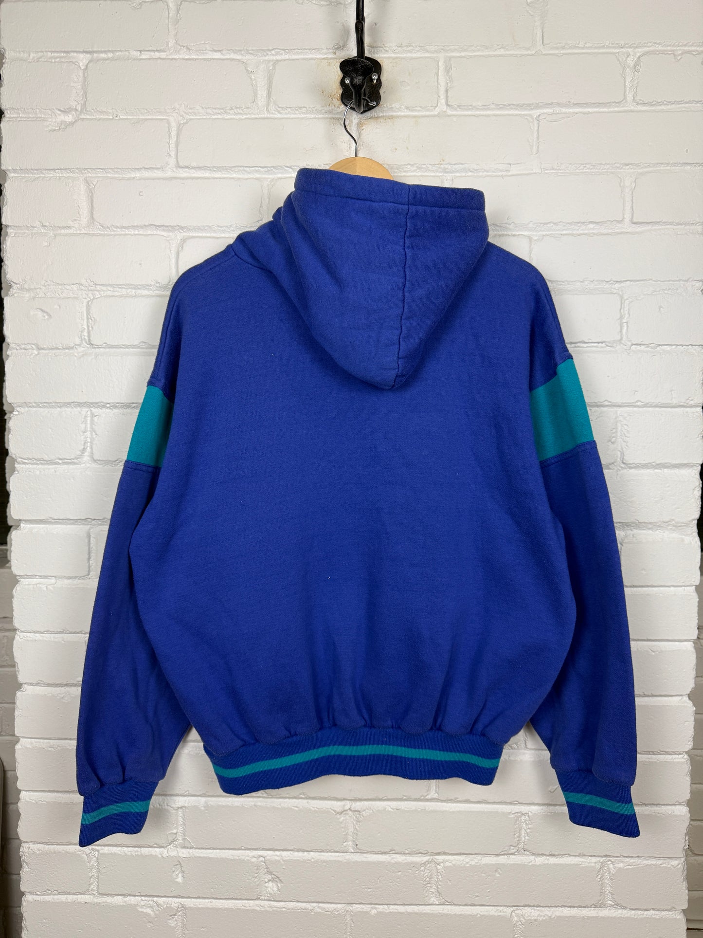 Vintage 80s/90s Activewear Two Tone Blank Pullover Hooded Sweatshirt Size L