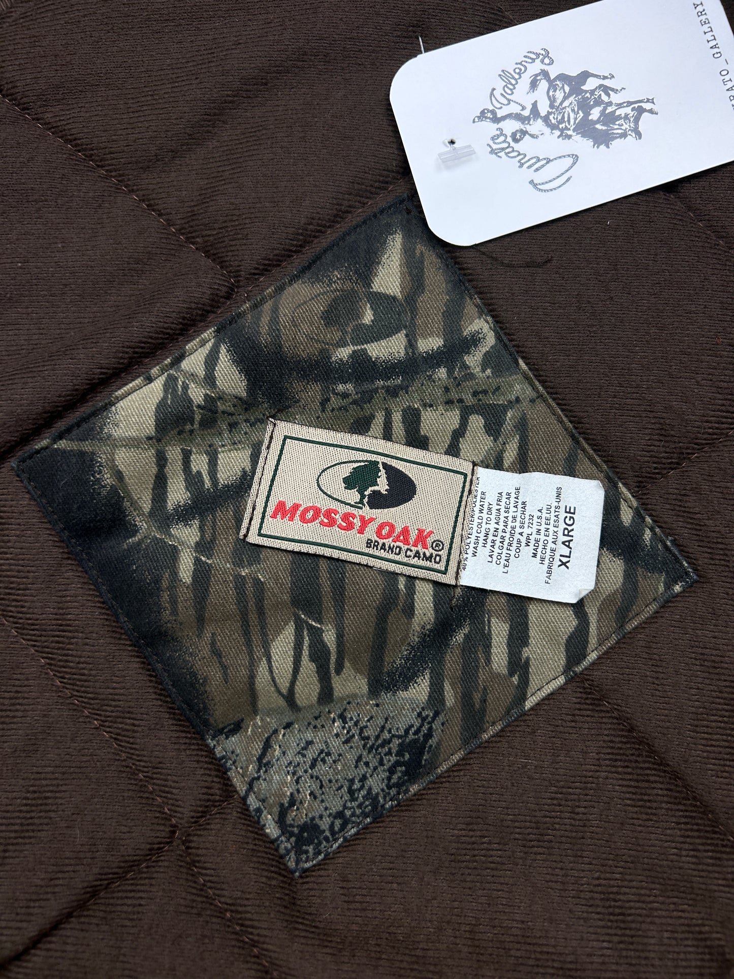 Vintage 90s Mossy Oak Break Up Camo Quilted Lined Insulated Hooded Bomber Jacket Size XL