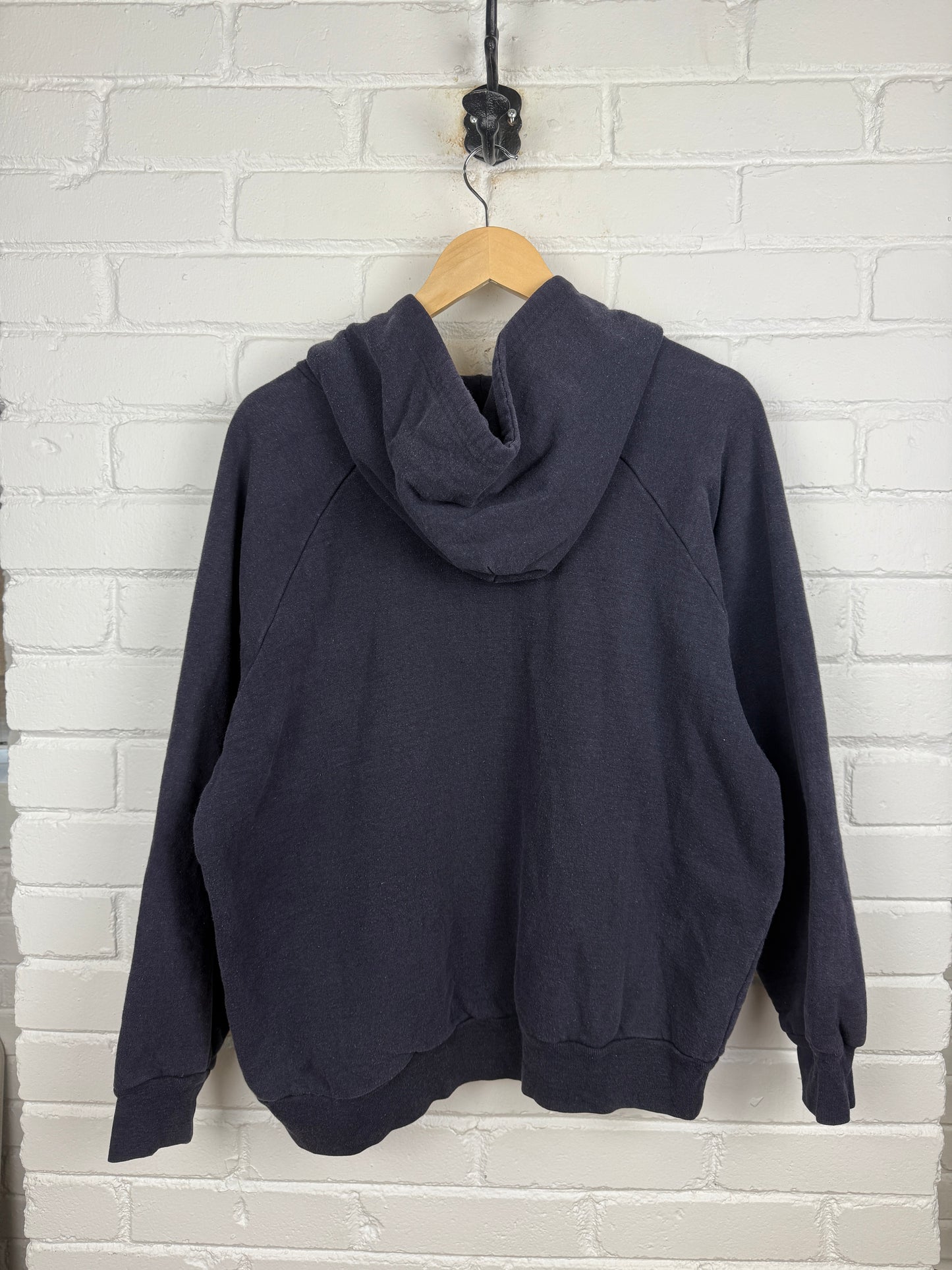 Vintage 80s Big Yank Thermal Lined Blank Cropped Boxy Full Zip Hooded Sweatshirt Size L