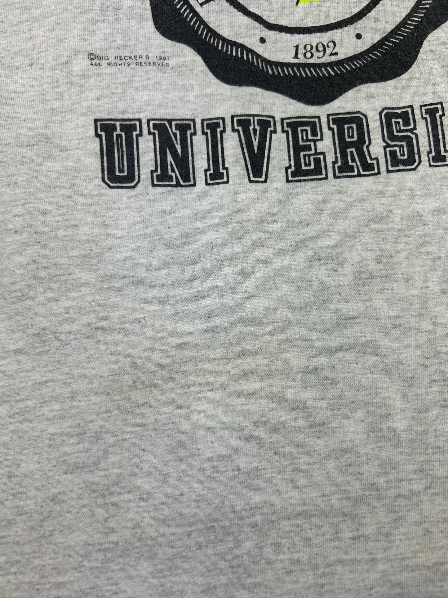Vintage 1987 Big Peckers University Humungos Crest Parody T Shirt Size L 80s