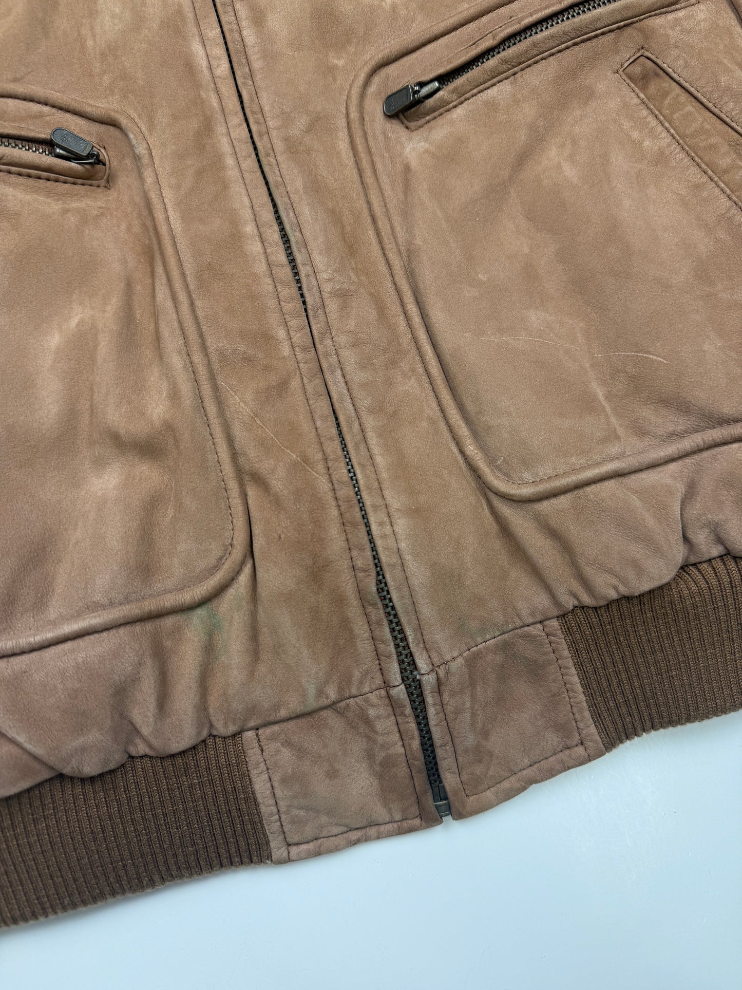 Vintage 90s Mixed Blues Quilted Lined Leather Aviator Bomber Jacket M Brown