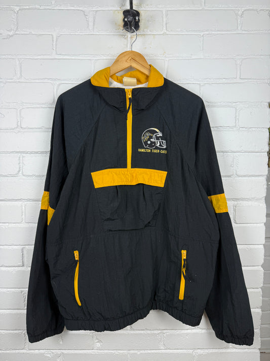 Vintage 90s Hamilton Tiger Cats CFL Nylon Half Zip Pullover Jacket Size L