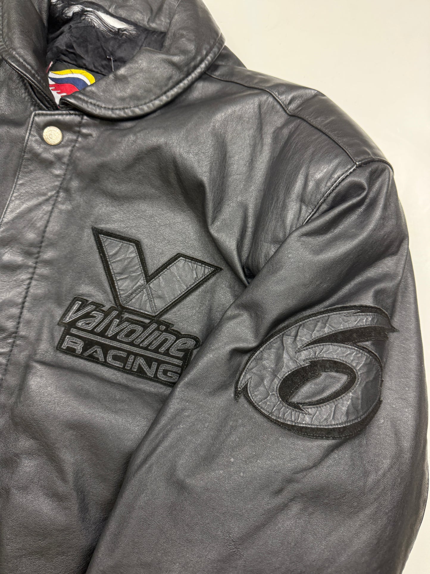 Vintage 90s Mark Martin Valvoline Racing Jeff Hamilton Leather Bomber Jacket Size L Black