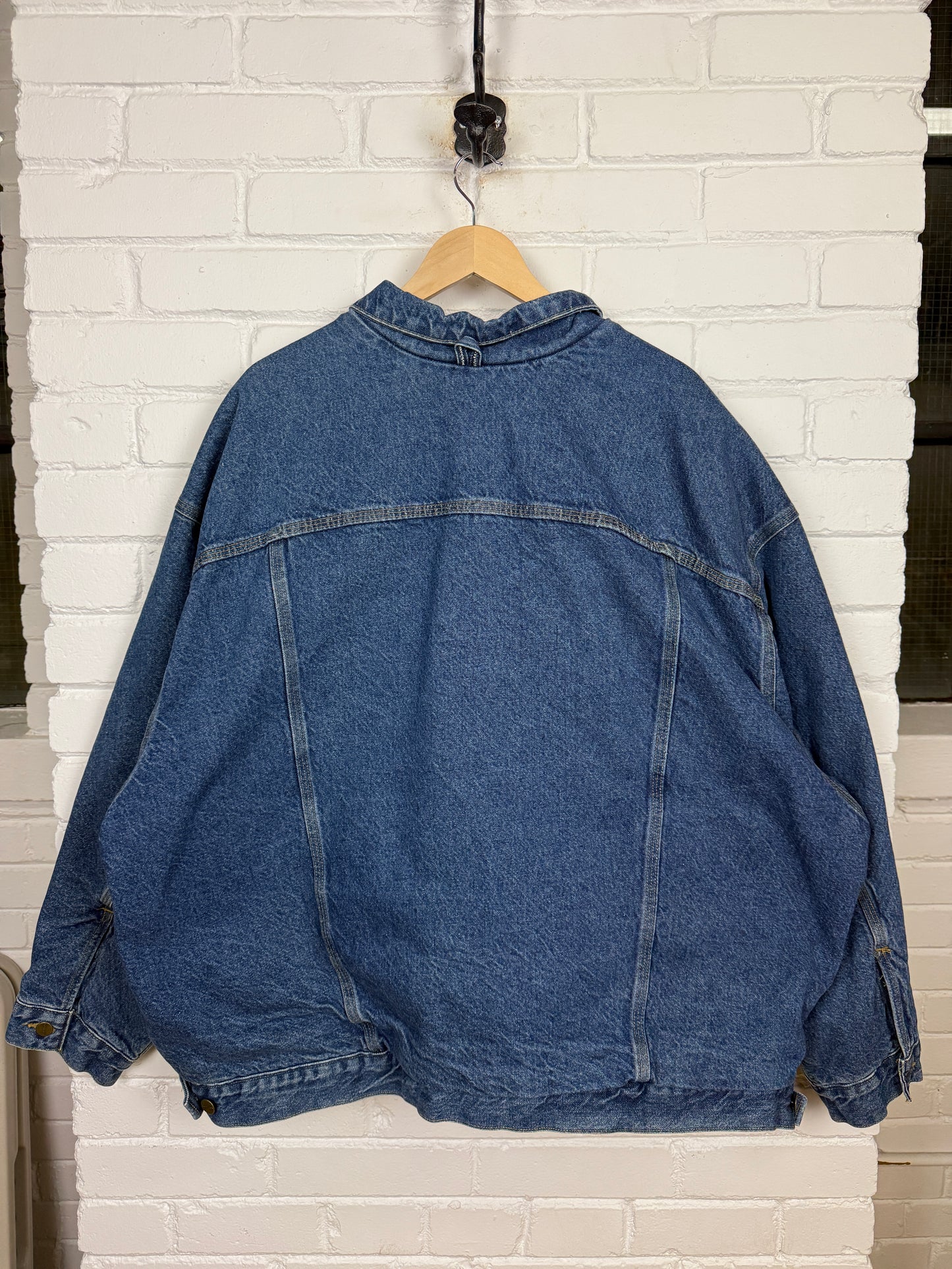 Vintage 90s Carhartt Plaid Blanket Lined Denim Trucker Jacket Size XXL