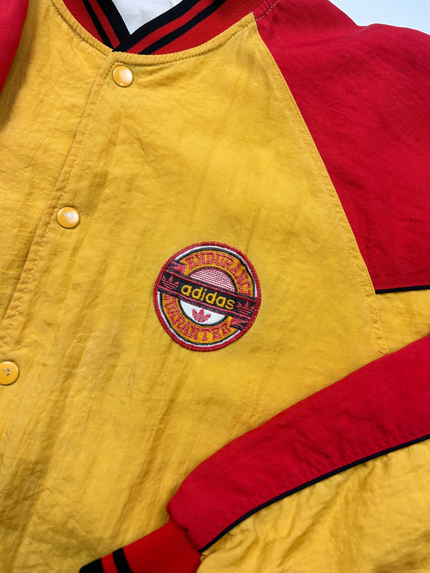 Vintage 80s Adidas Endurance Gurantee Tre Foil Two Tone Insulated Bomber Jacket Size XL