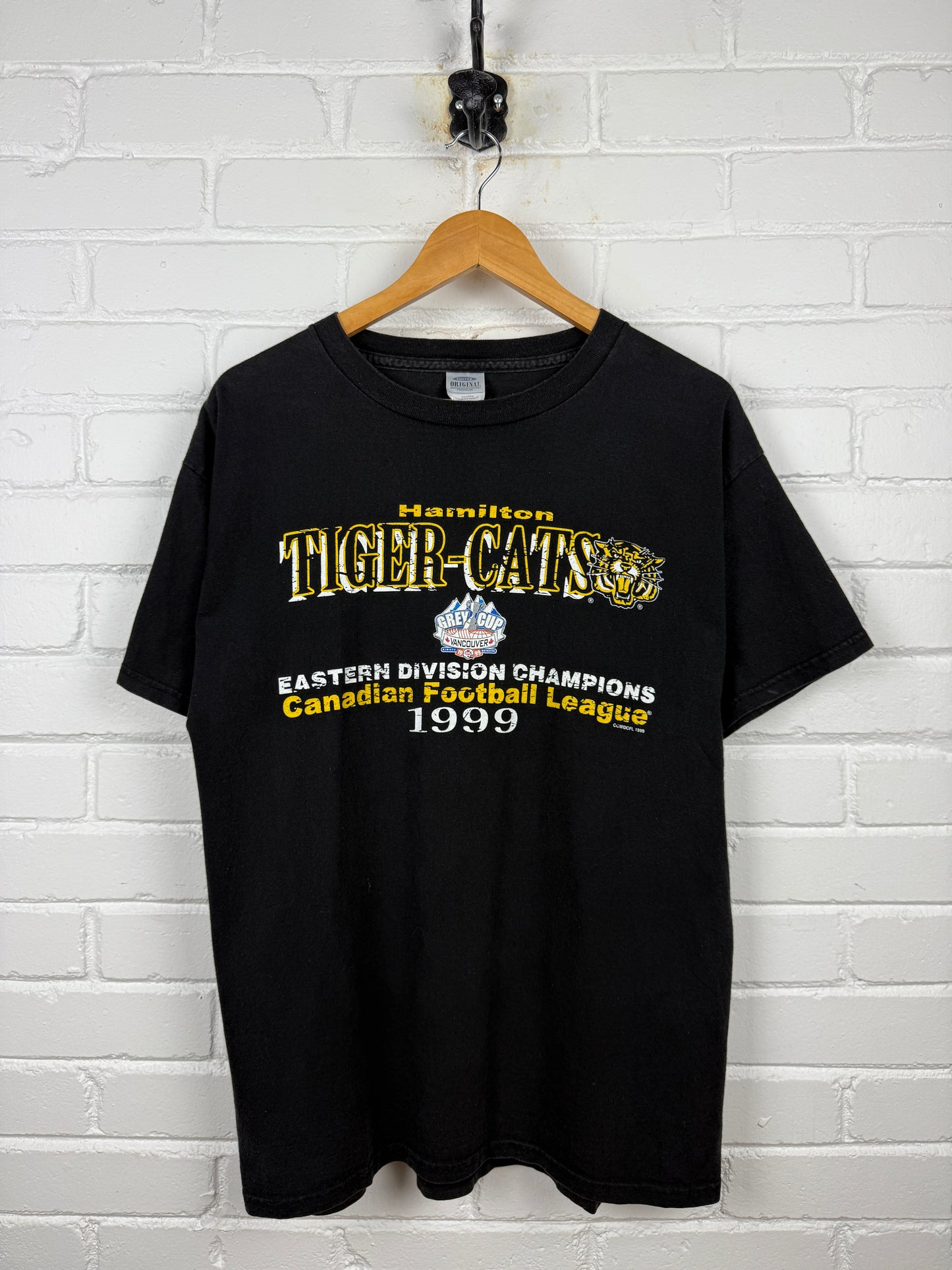 Vintage 1999 Hamilton Tiger Cats Eastern Division Champs Football Graphic T Shirt Size L