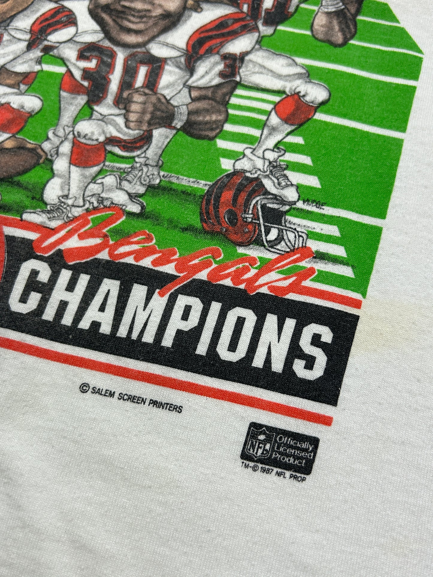 Vintage 1988 Cincinnati Bengals AFC Champs Super Bowl XXIII Salem Caricature T Shirt Size XL 80s