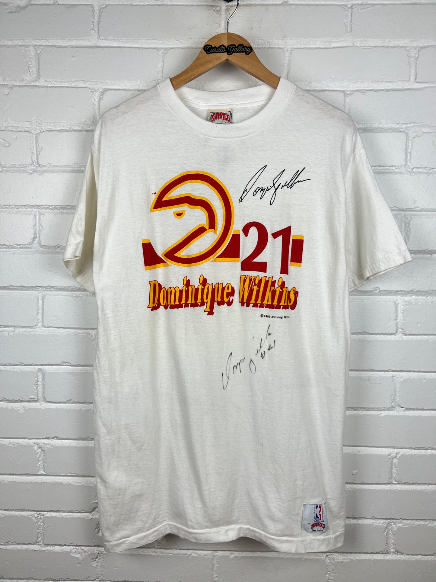 Vintage 1989 Dominique Wilkins #21 Atlanta Hawks NBA Basketball T Shirt Size XL 80s