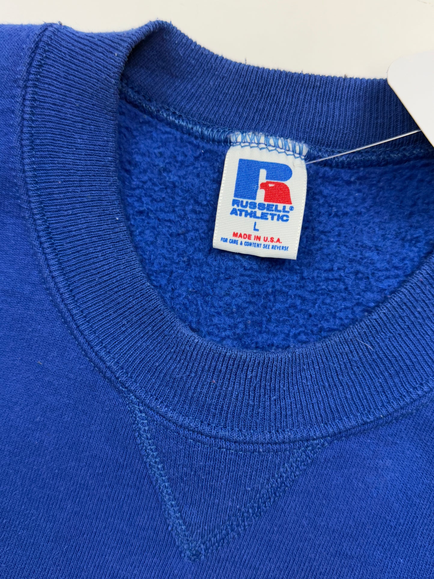Vintage 90s Russell Athletic Blank Crewneck Sweatshirt Size L Royal Blue