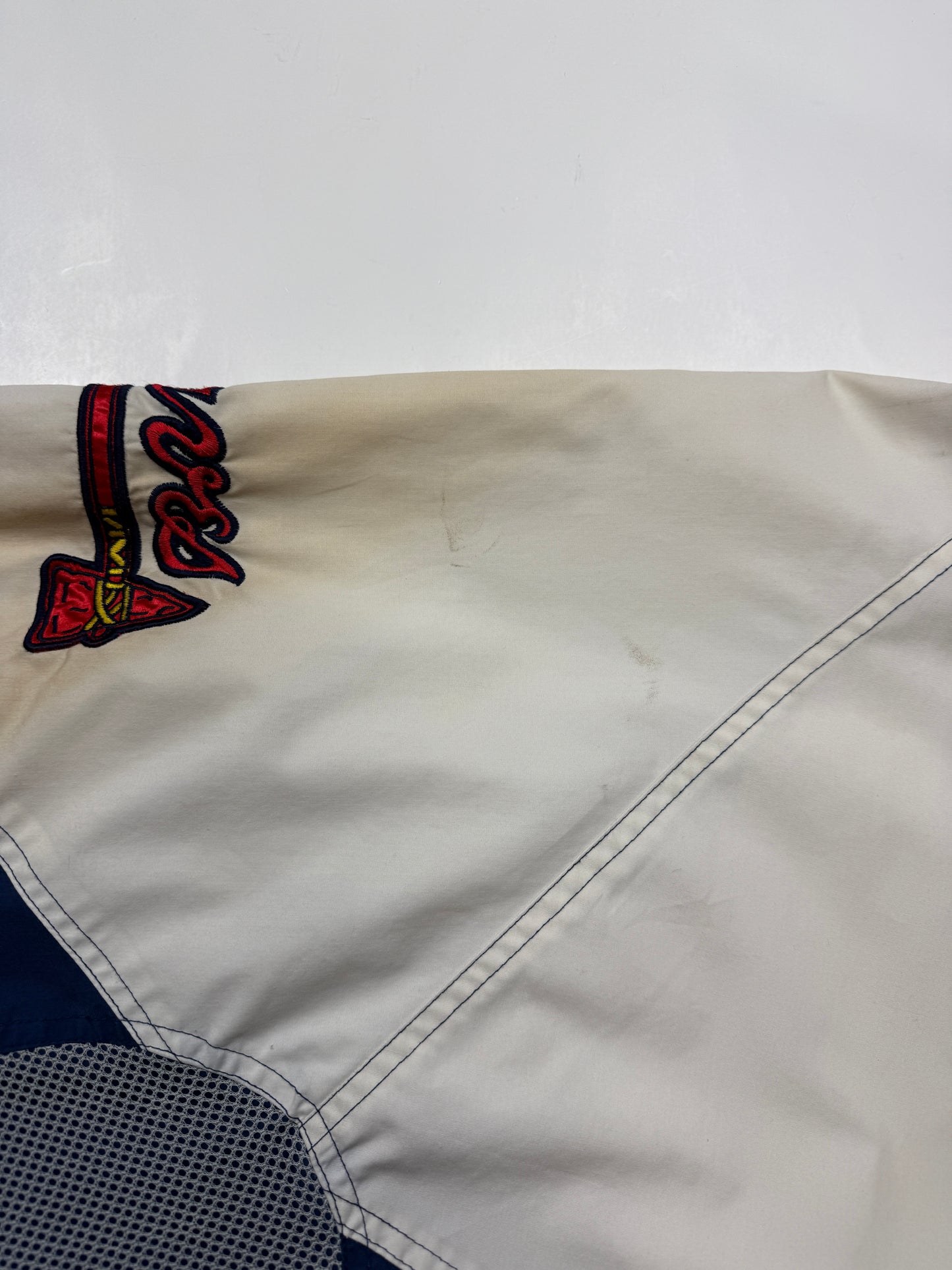 Vintage 90s Atlanta Braves MLB Starter Shoulder Patches 1/2 Zip Windbreaker Jacket Size XL
