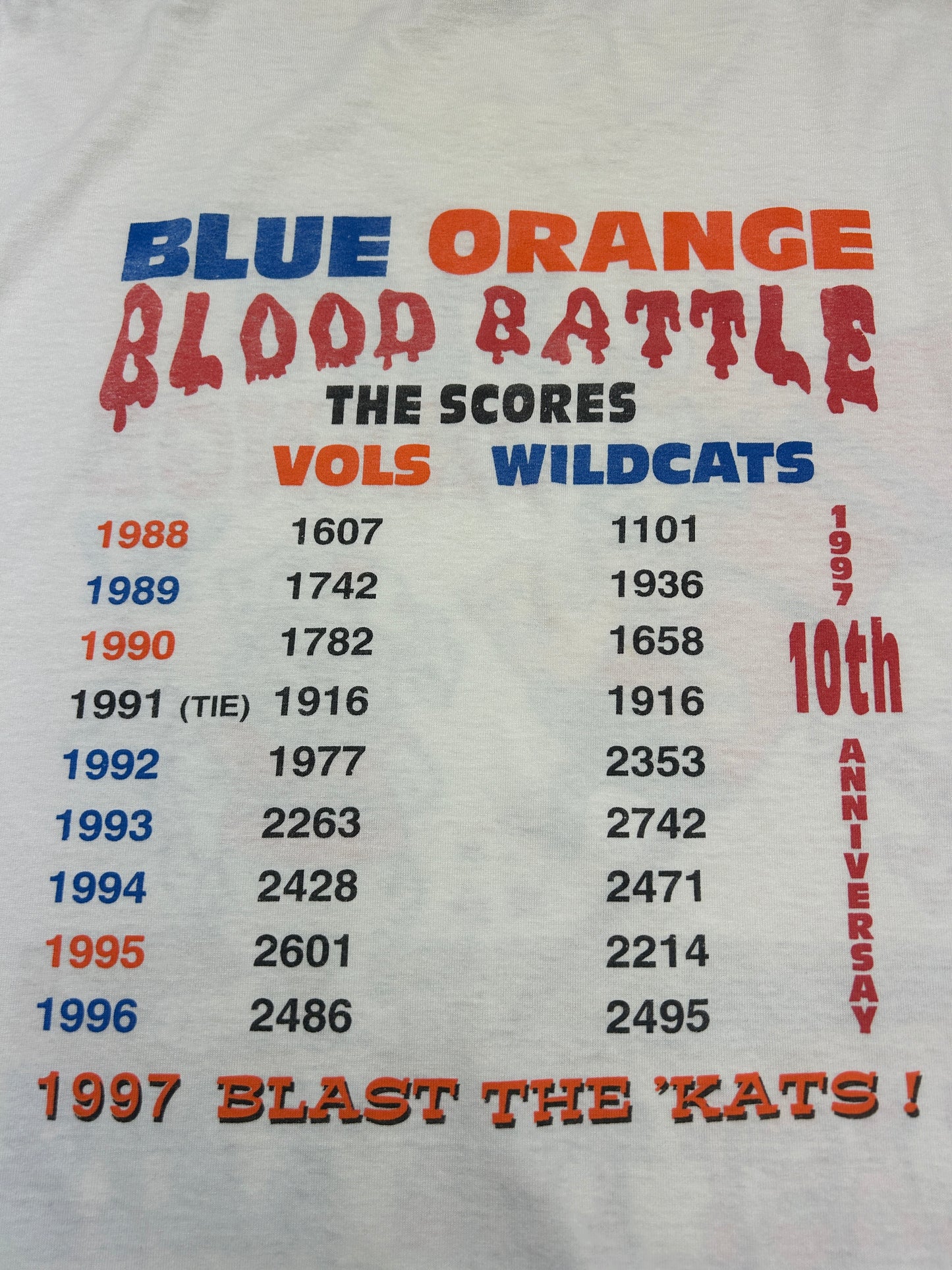 Vintage 1997 Tennessee Volunteers Blast The Kats NCAA Football T Shirt Size XL 90s