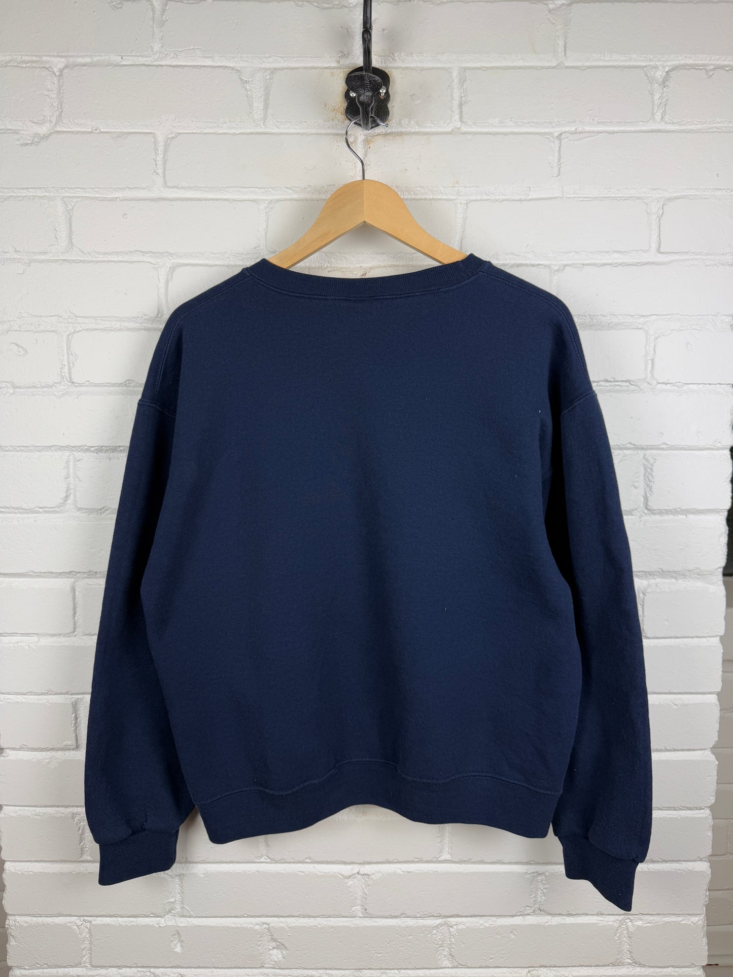 Russell Athletic Cropped Boxy Fit Blank Crewneck Sweatshirt Size M Navy Blue