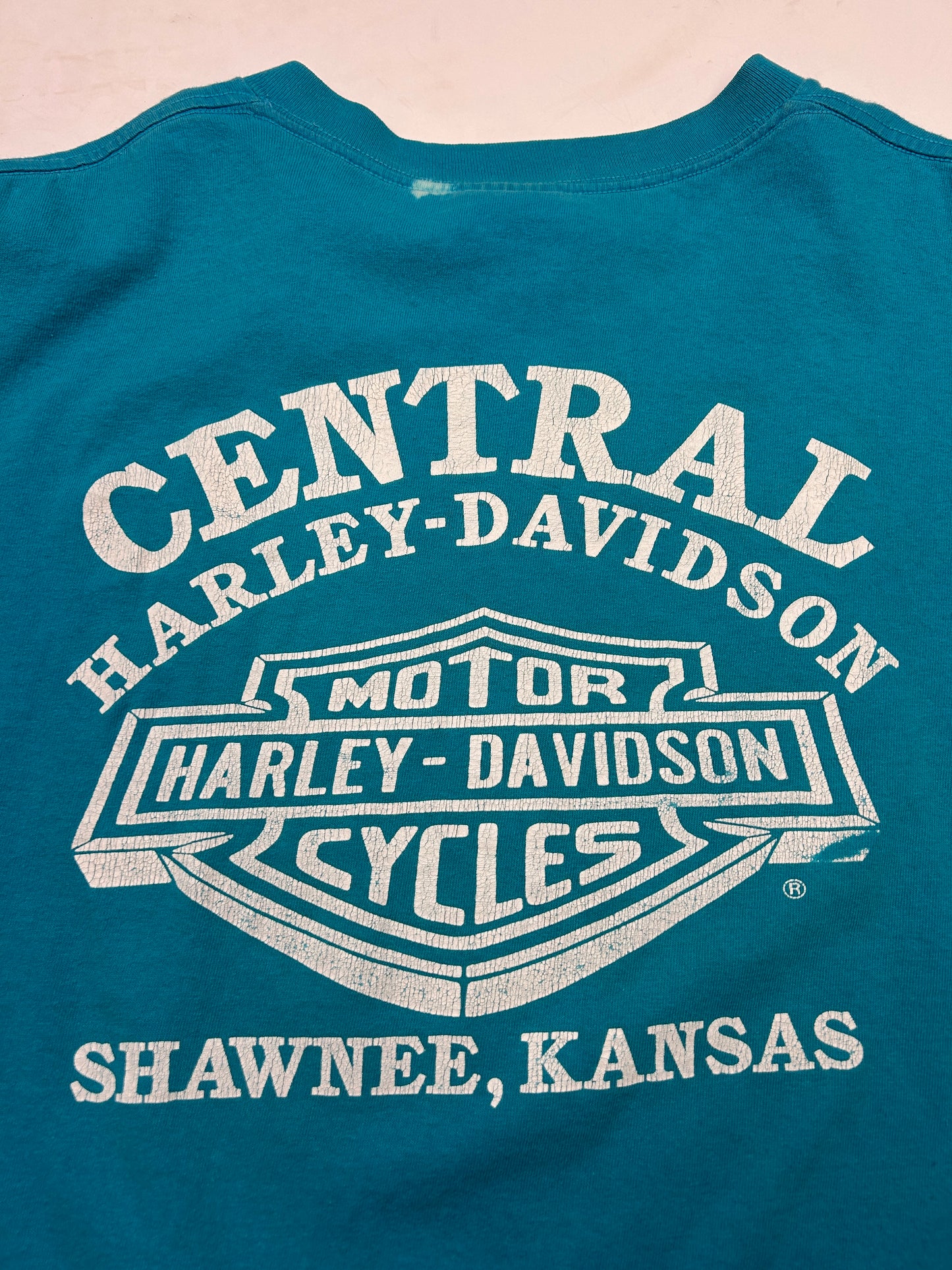 Vintage 1990 3D Emblem Harley Davidson Kansas Bald Soaring Eagle Size L
