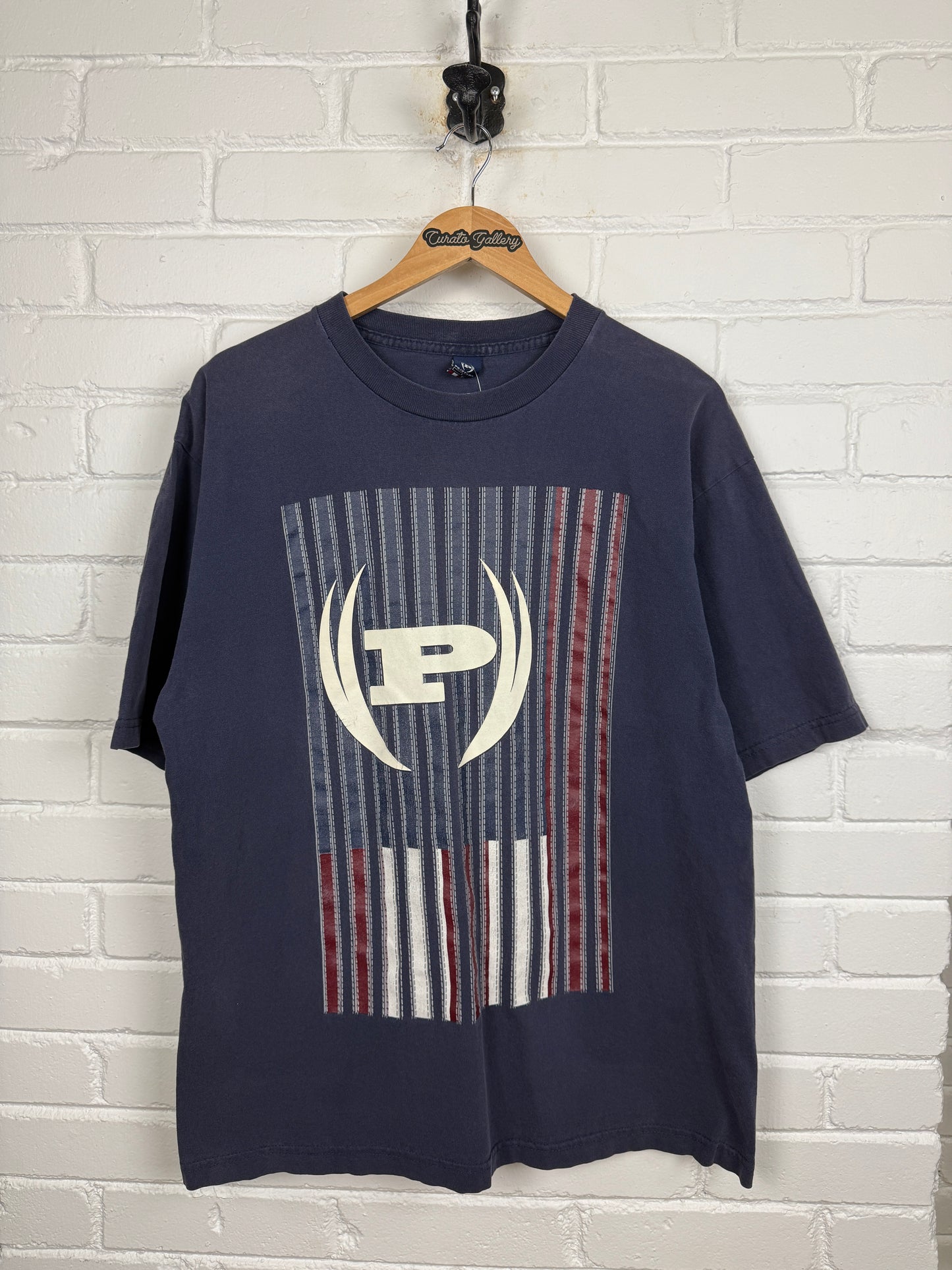 Vintage Y2K Phat Farm Big Logo Flag USA Graphic T Shirt Size L Navy Blue