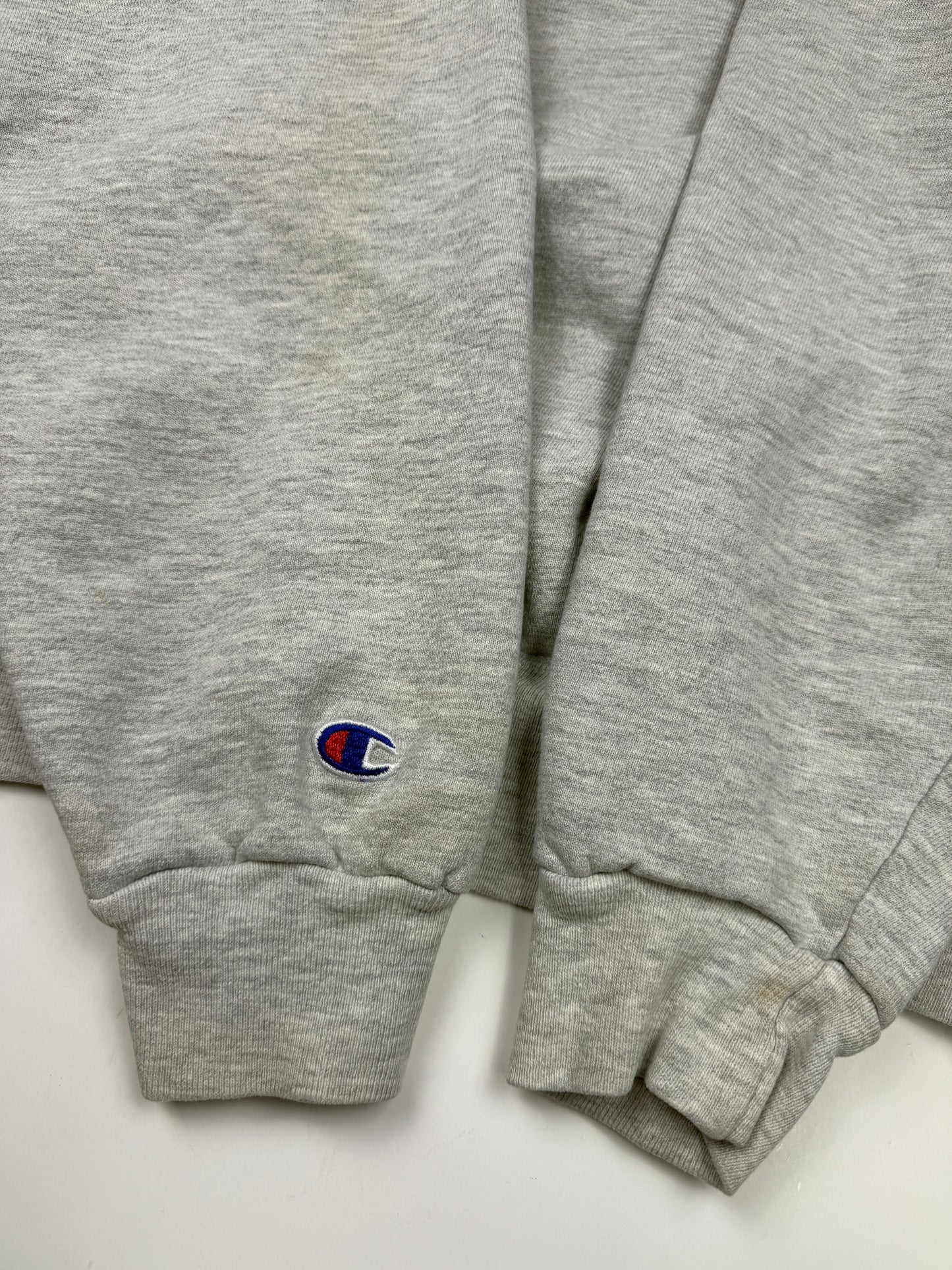 Vintage 90s Champion Embroidered Spell Out Crewneck Sweatshirt Size XL Heather Gray