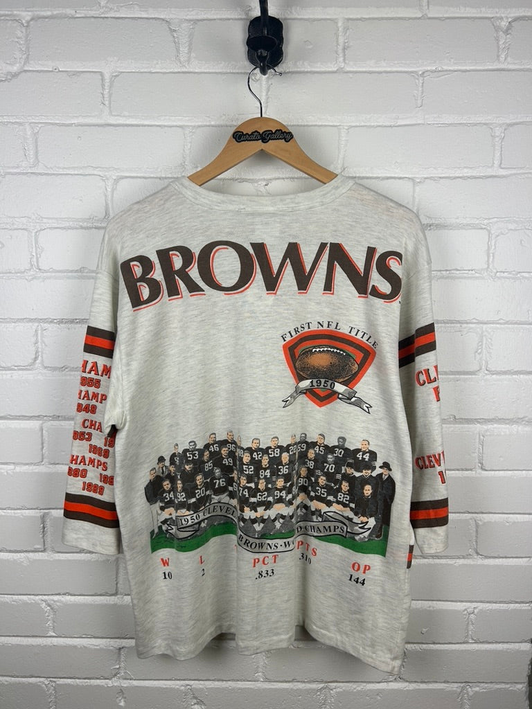 Vintage 90s Cleveland Browns Long Gone Series NFL Football 3/4 Sleeve T Shirt Size L