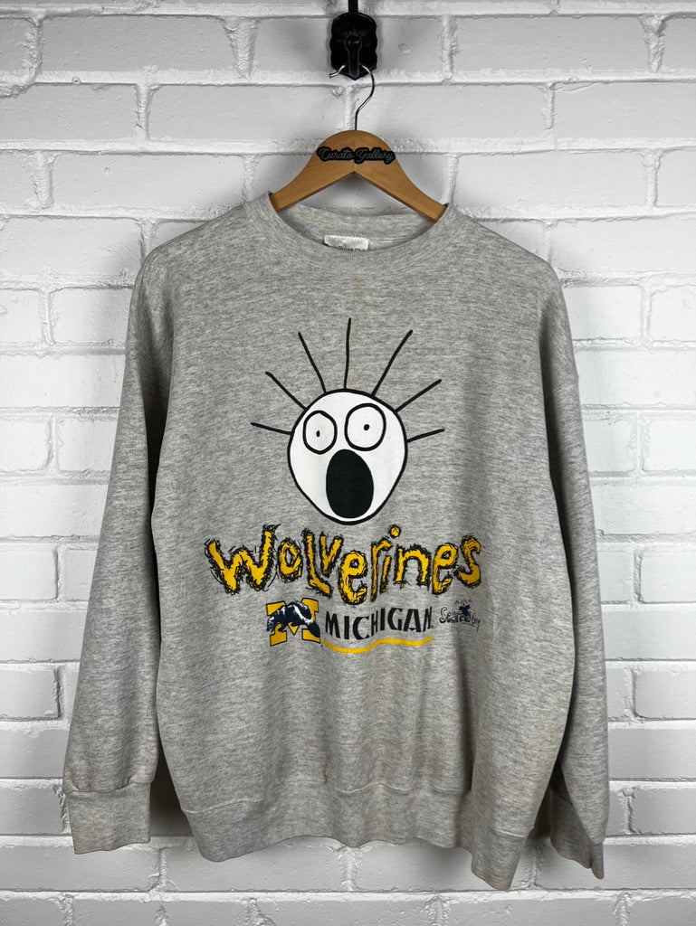 Vintage 1993 Michigan Wolverines Scared Guy NCAA Collegiate Sweatshirt Size Large 90s