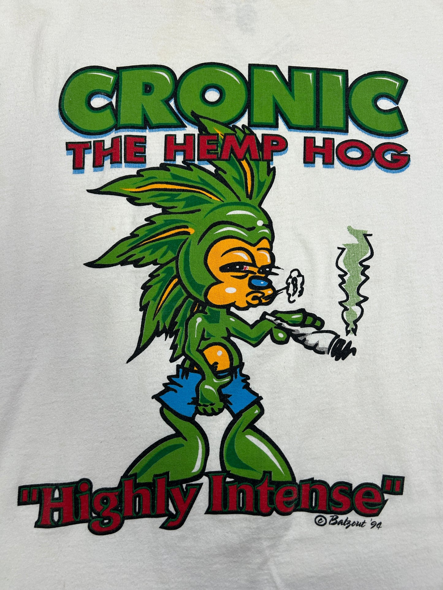 Vintage 1994 Cronic The Hemp Hog Highly Intense Sonic Parody Weed T-Shirt Size XL 90s