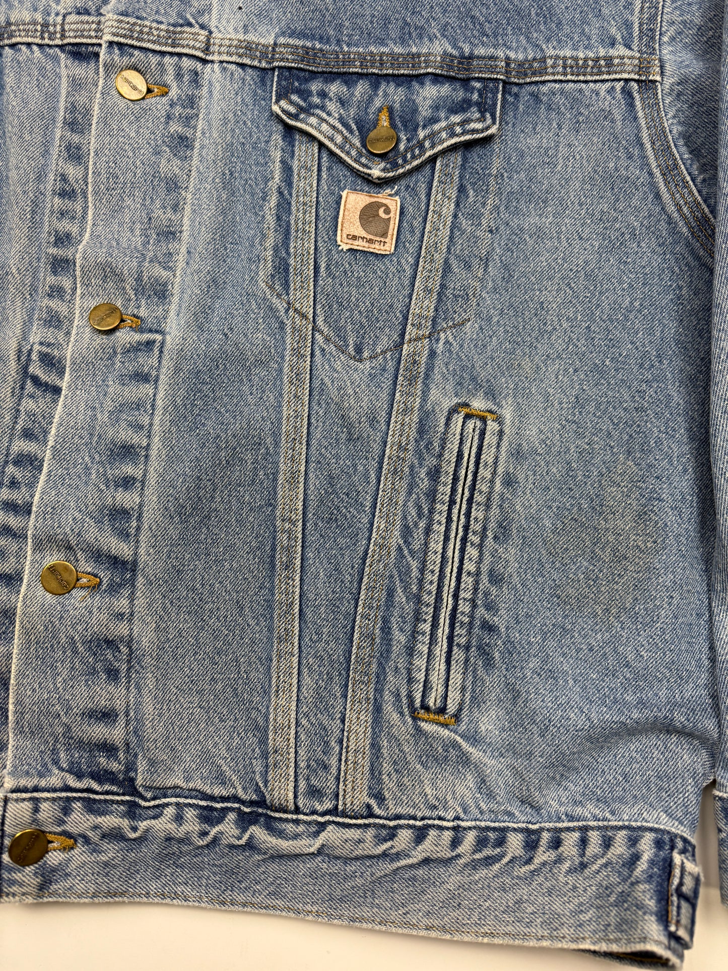 Vintage 90s Carhartt Light Wash Trucker Denim Jean Jacket Size XXL J-12