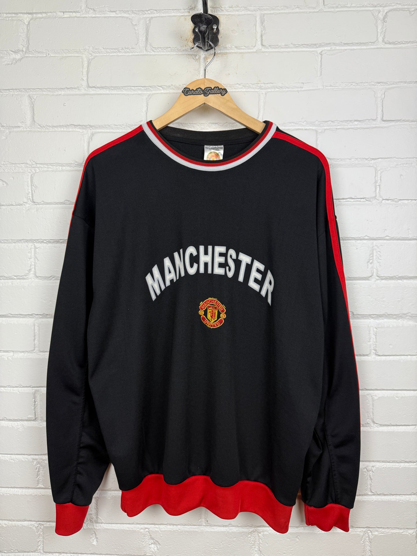 Vintage Manchester United Premier League Soccer Arc Spell Out Warm Up Sweater Size XL