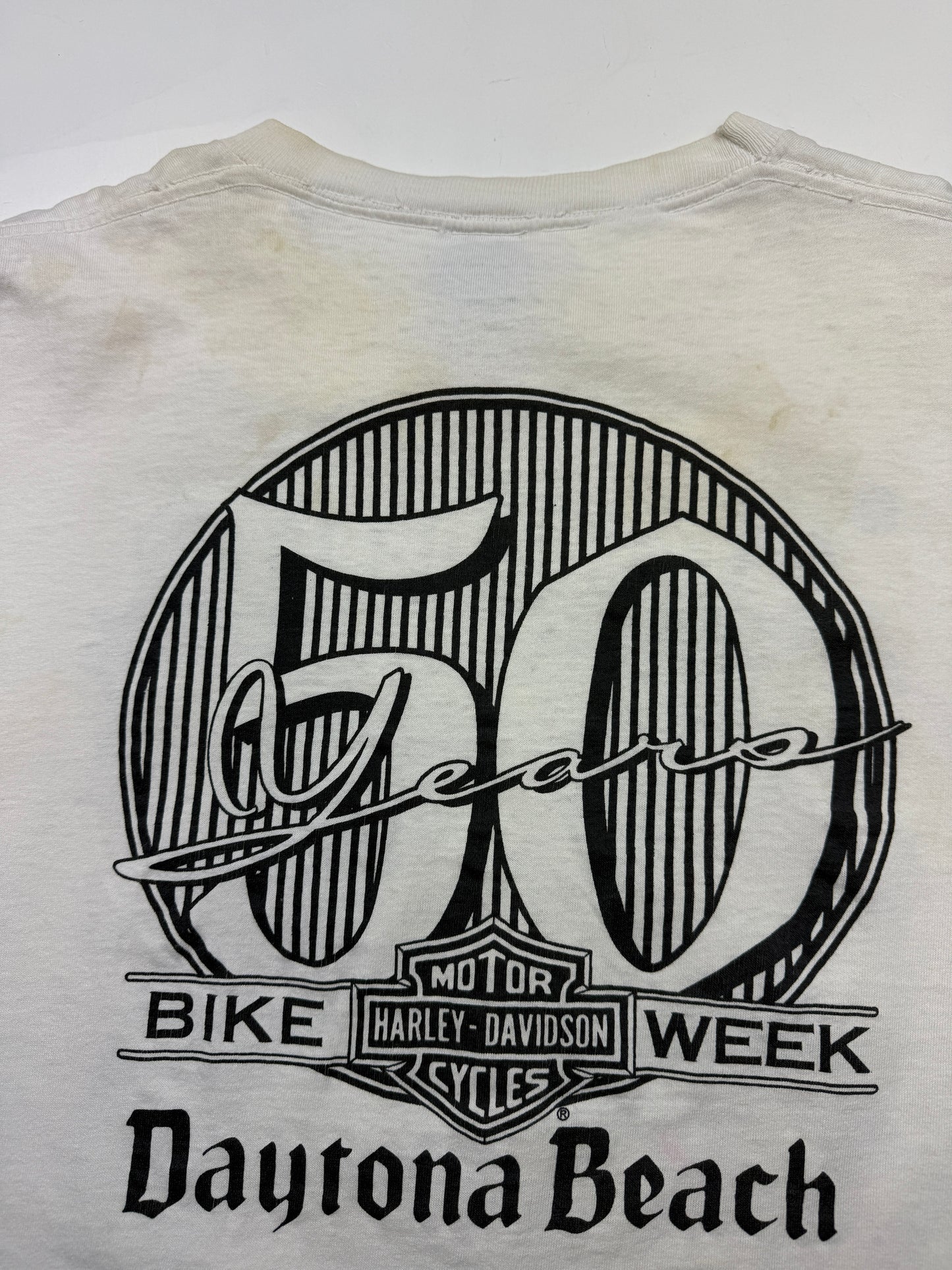Vintage 1991 Harley Davidson 3D Emblem Dayton Bach Bike Week 50 Years T Shirt Size L 90s