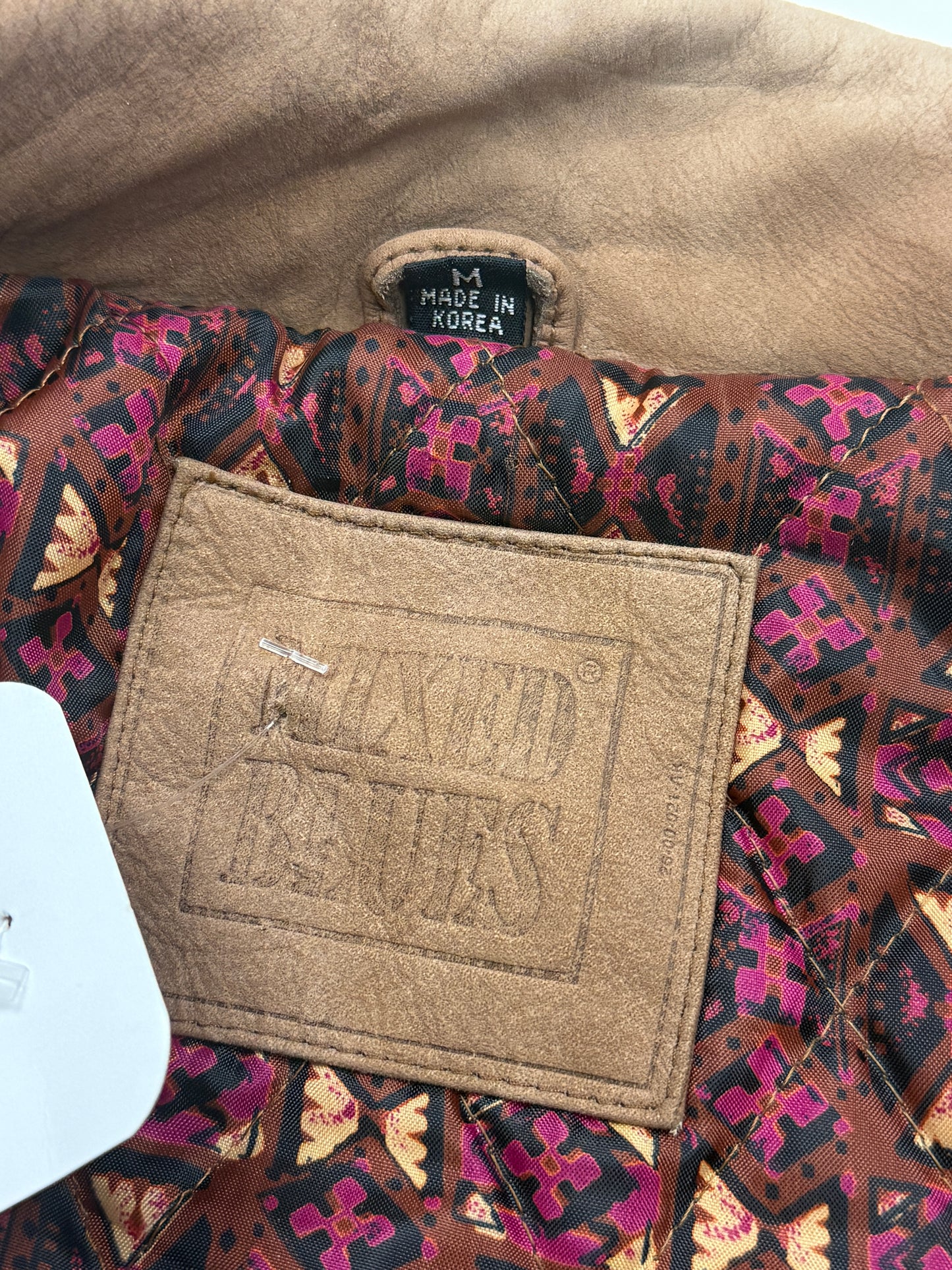 Vintage 90s Mixed Blues Quilted Lined Leather Aviator Bomber Jacket M Brown