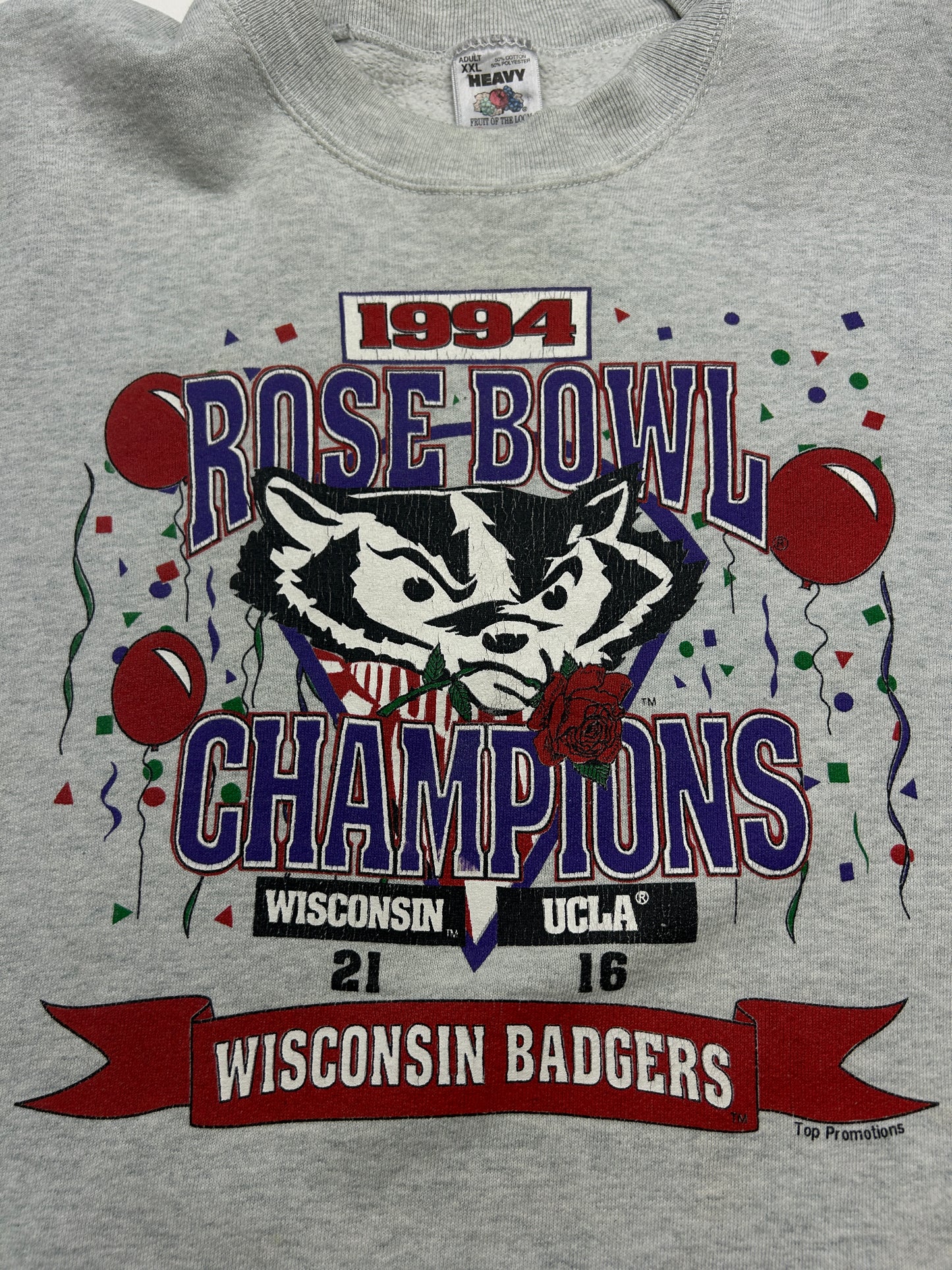 Vintage 1994 Wisconsin Badgers Rose Bowl Champs Football NCAA Sweatshirt Size XXL 90s