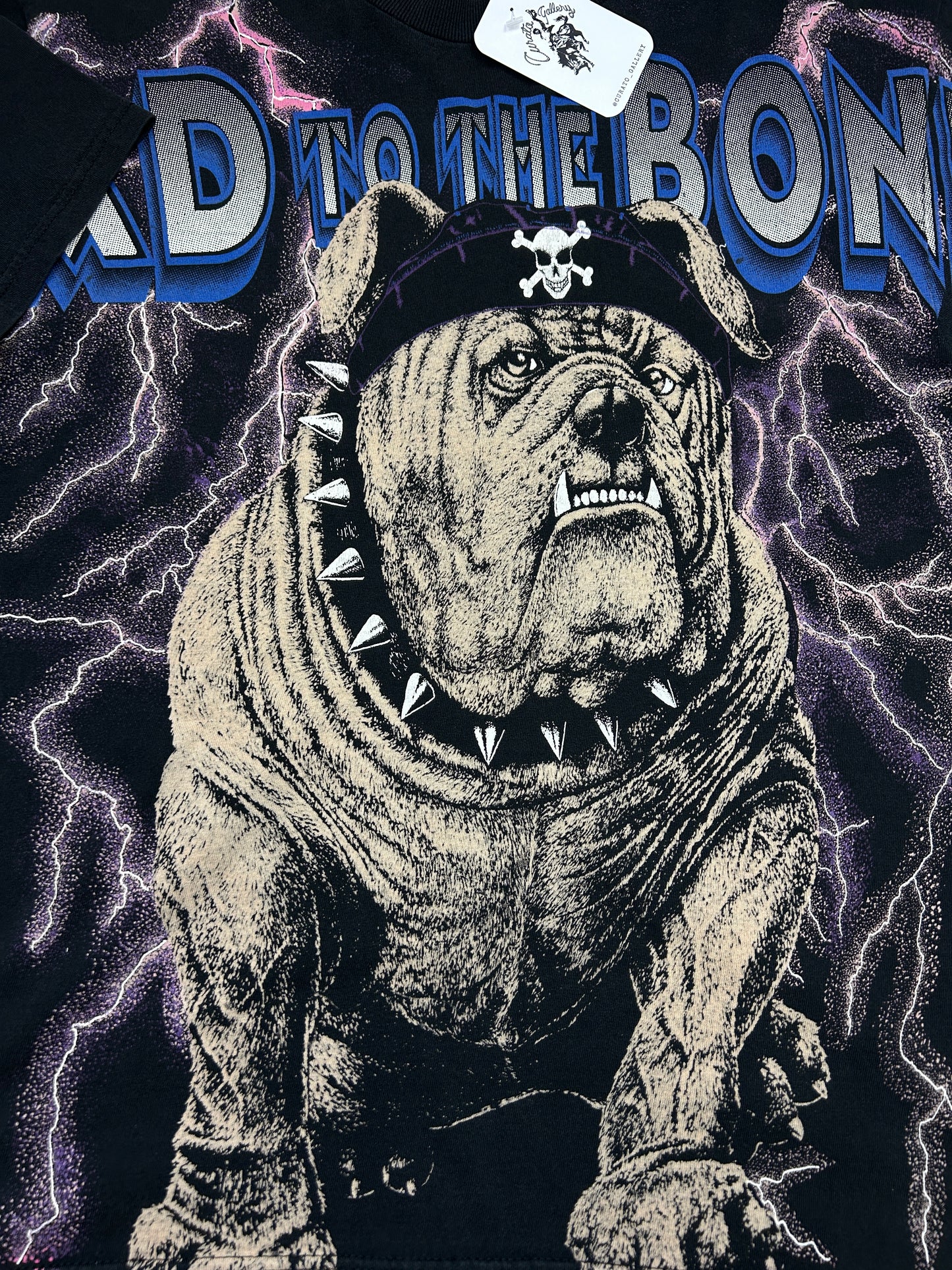 Vintage 90s Bad To The Bone bulldog Lighting All Over Print AOP T Shirt Size L
