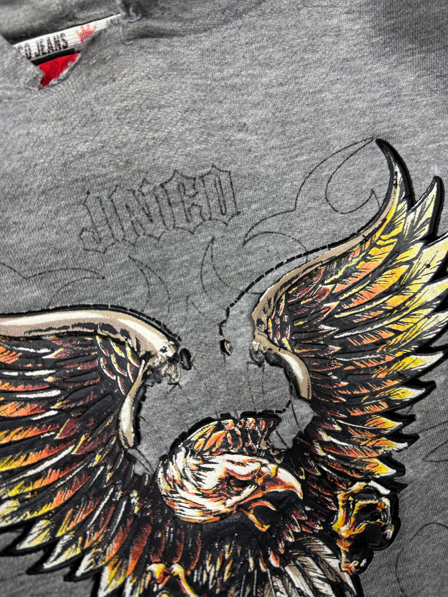 Vintage Y2K Jnco Jeans Bald Eagle Tribal Print Hooded Sweatshirt Size XXL