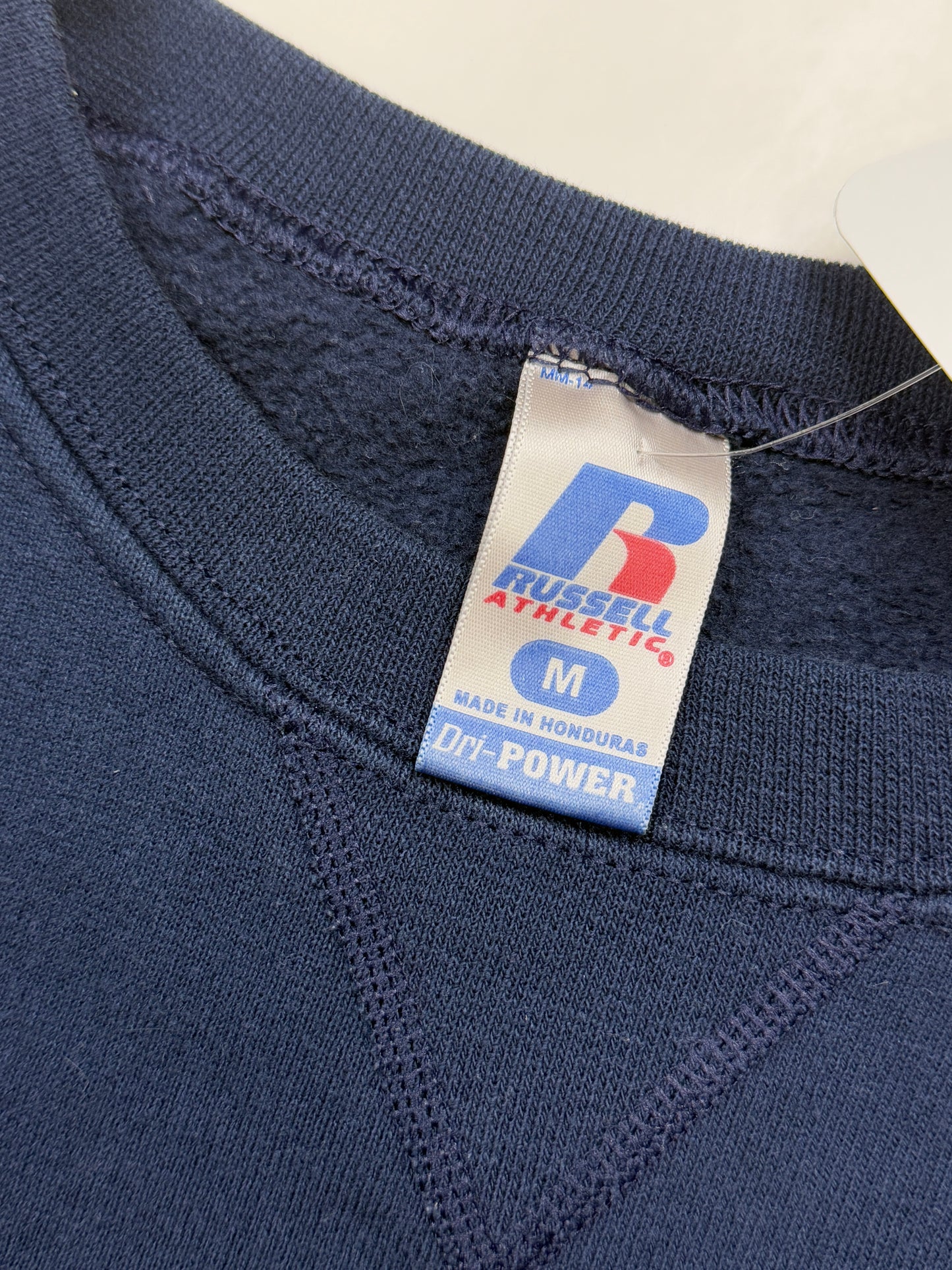 Russell Athletic Cropped Boxy Fit Blank Crewneck Sweatshirt Size M Navy Blue