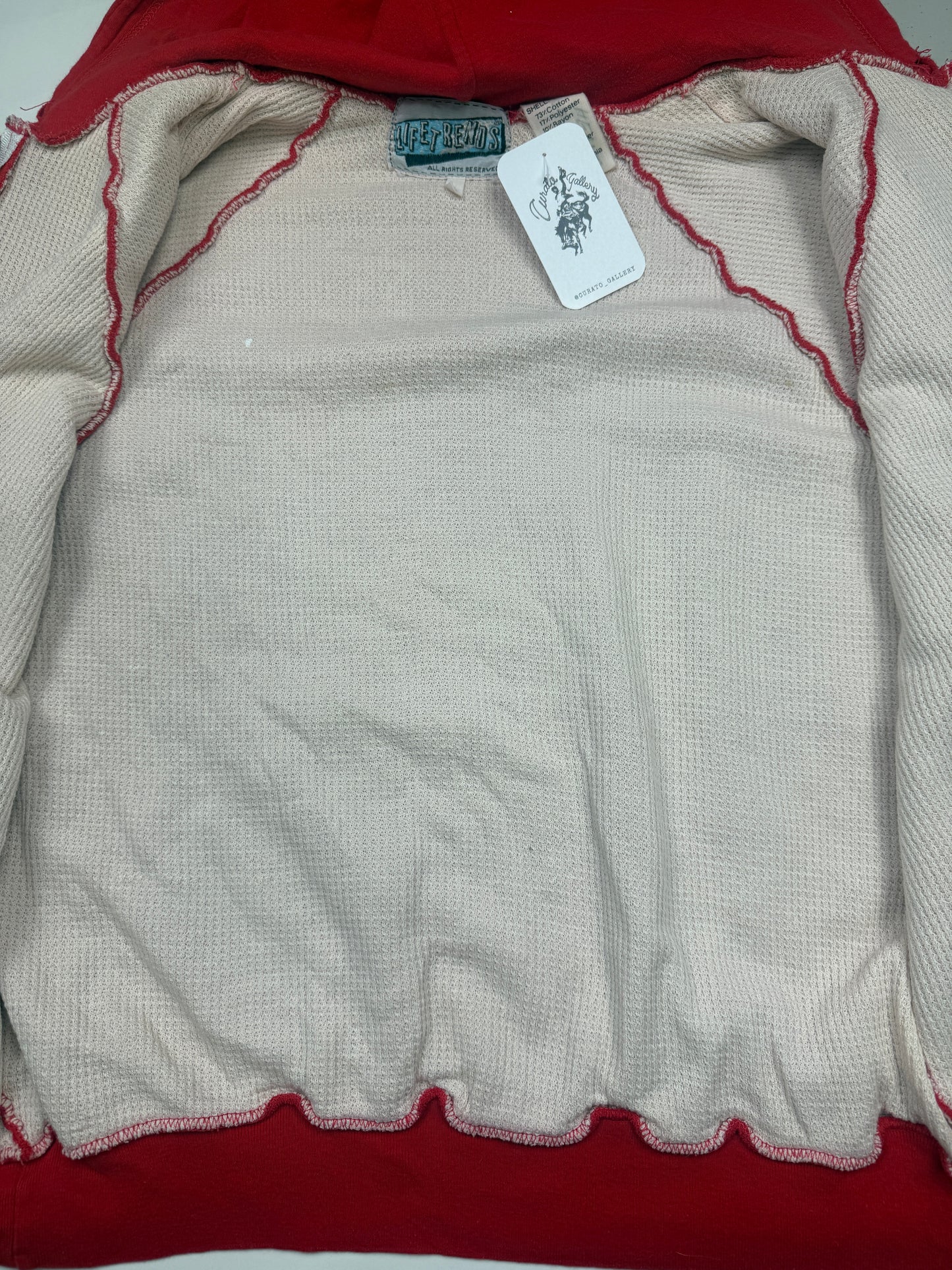 Vintage 80s Lifetrends Thermal Lined Blank Full Zip Hooded Sweatshirt Size L Red