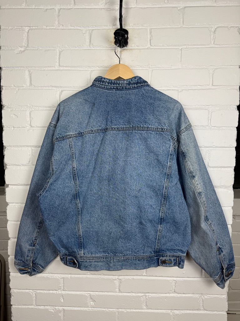Vintage Gap Denim Lined Zip Up Hybrid Trucker Style Jacket Size L