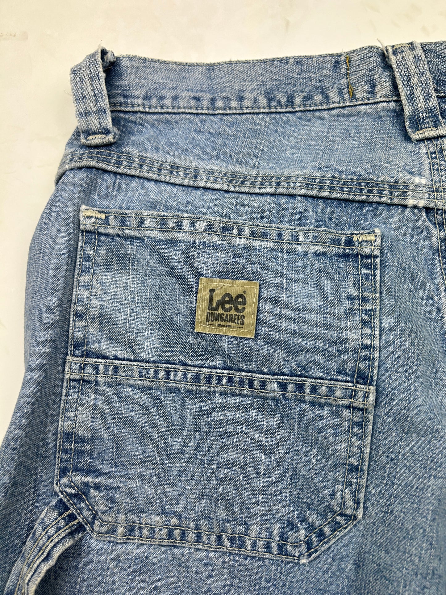 Lee Dungarees Carpenter Work Wear Light Wash Jean Jorts Shorts Size 30W