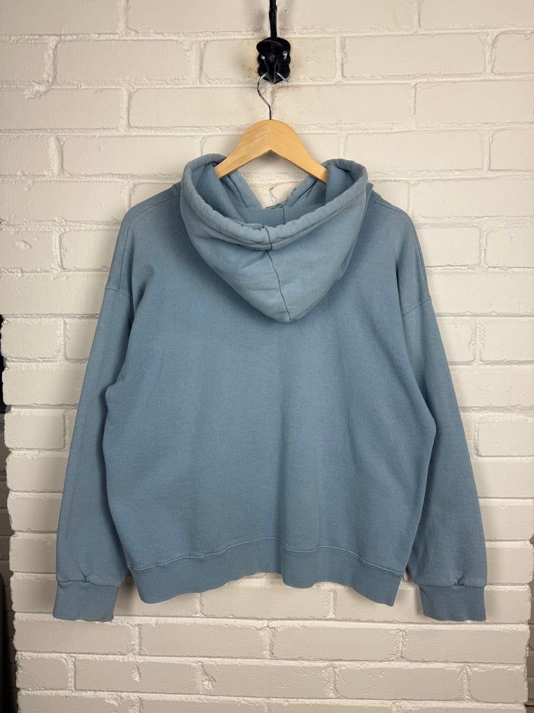 Vintage 90s Adidas Embroidered Logo Cropped Boxy Fit Hooded Sweatshirt Size L Baby Blue
