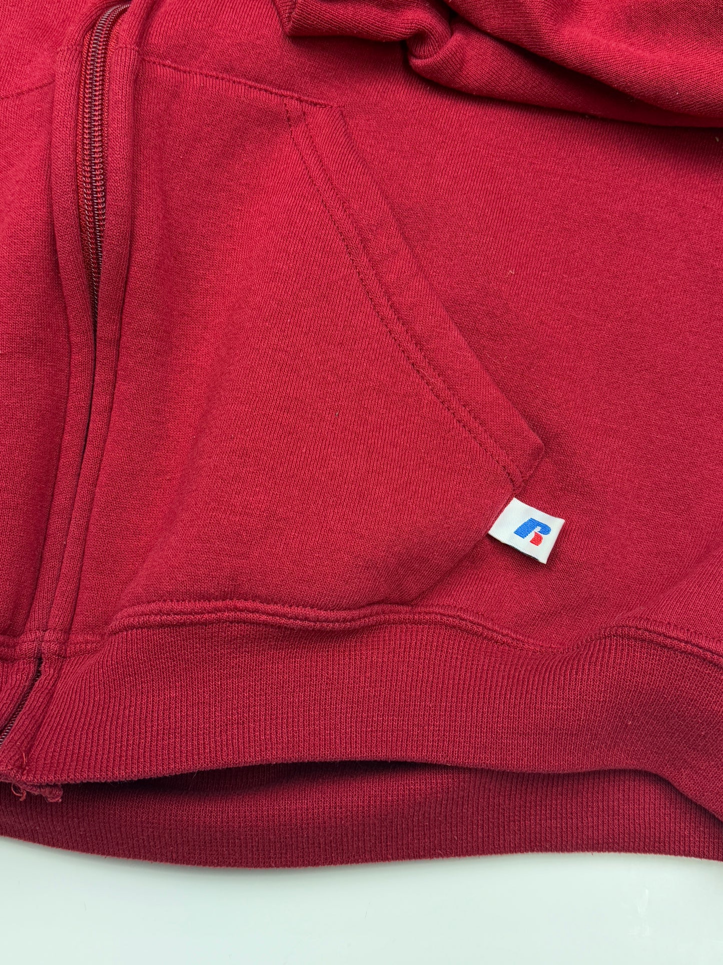 Vintage Russell Athletic Cropped Boxy Fit Blank Hooded Sweatshirt Size XL Burgundy