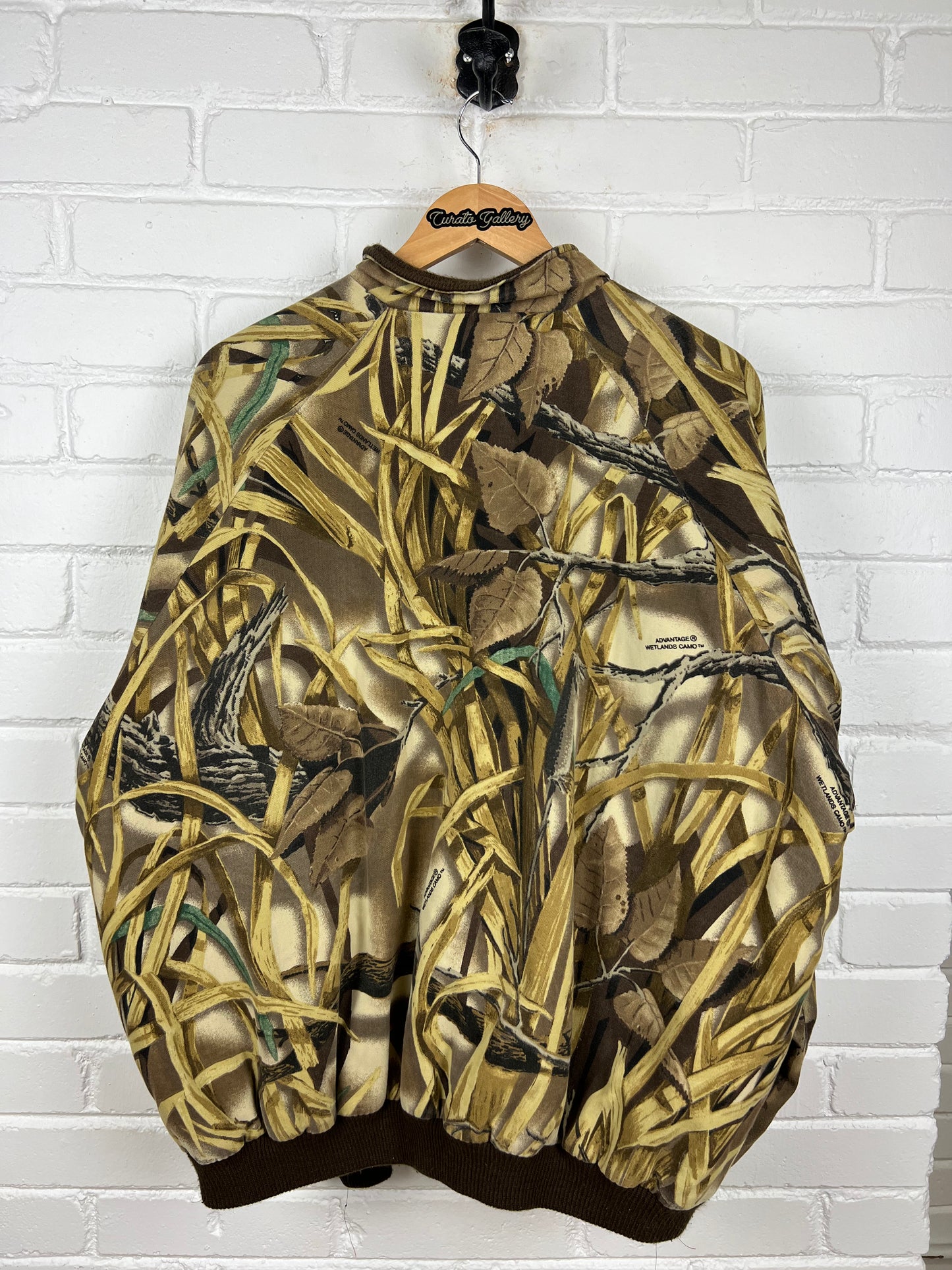 Vintage 90s Herters Advantage Wetlands Camo Quilted Lined Insulated Button Up Bomber Jacket Size XXL