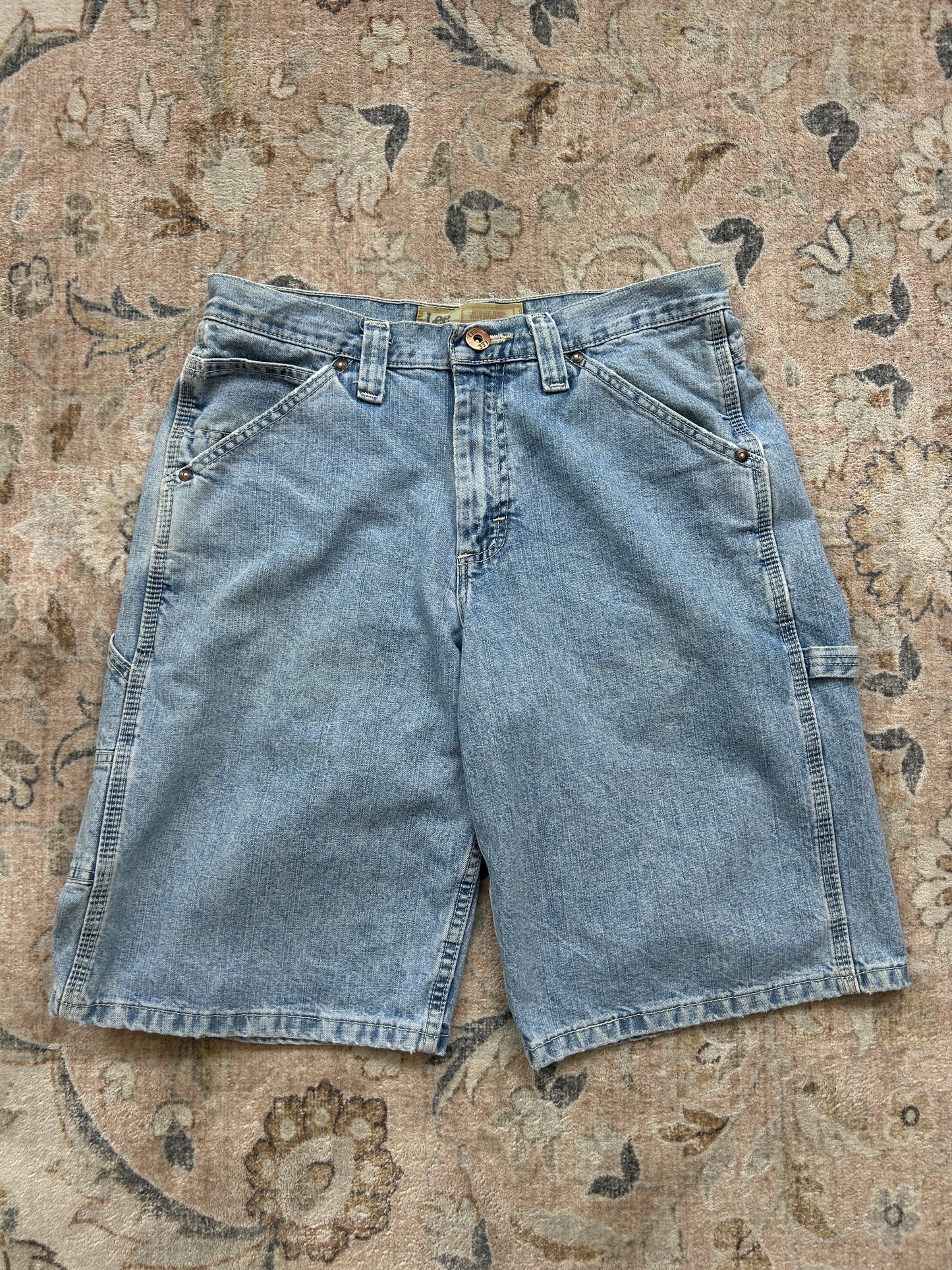 Lee Dungarees Carpenter Work Wear Light Wash Jean Jorts Shorts Size 30W