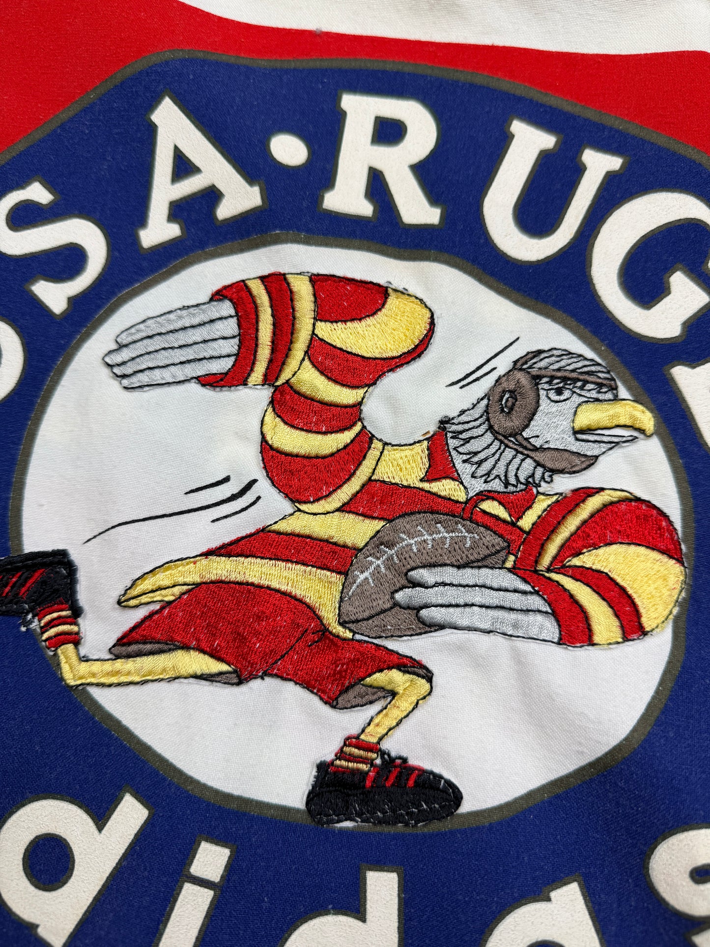 Vintage 80s Adidas USA Rugby Striped Bald Eagle Tre Foil Collared Sweatshirt Size XL